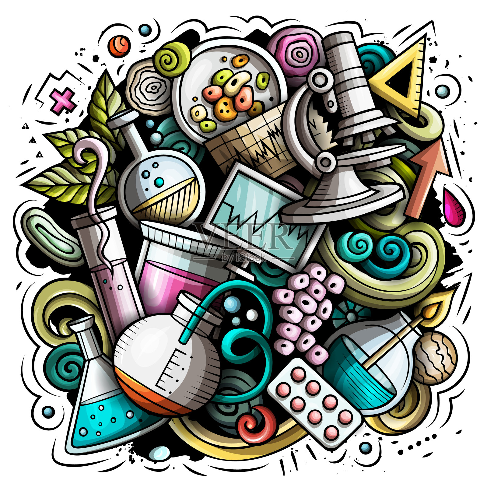 科学卡通矢量涂鸦设计插画图片素材