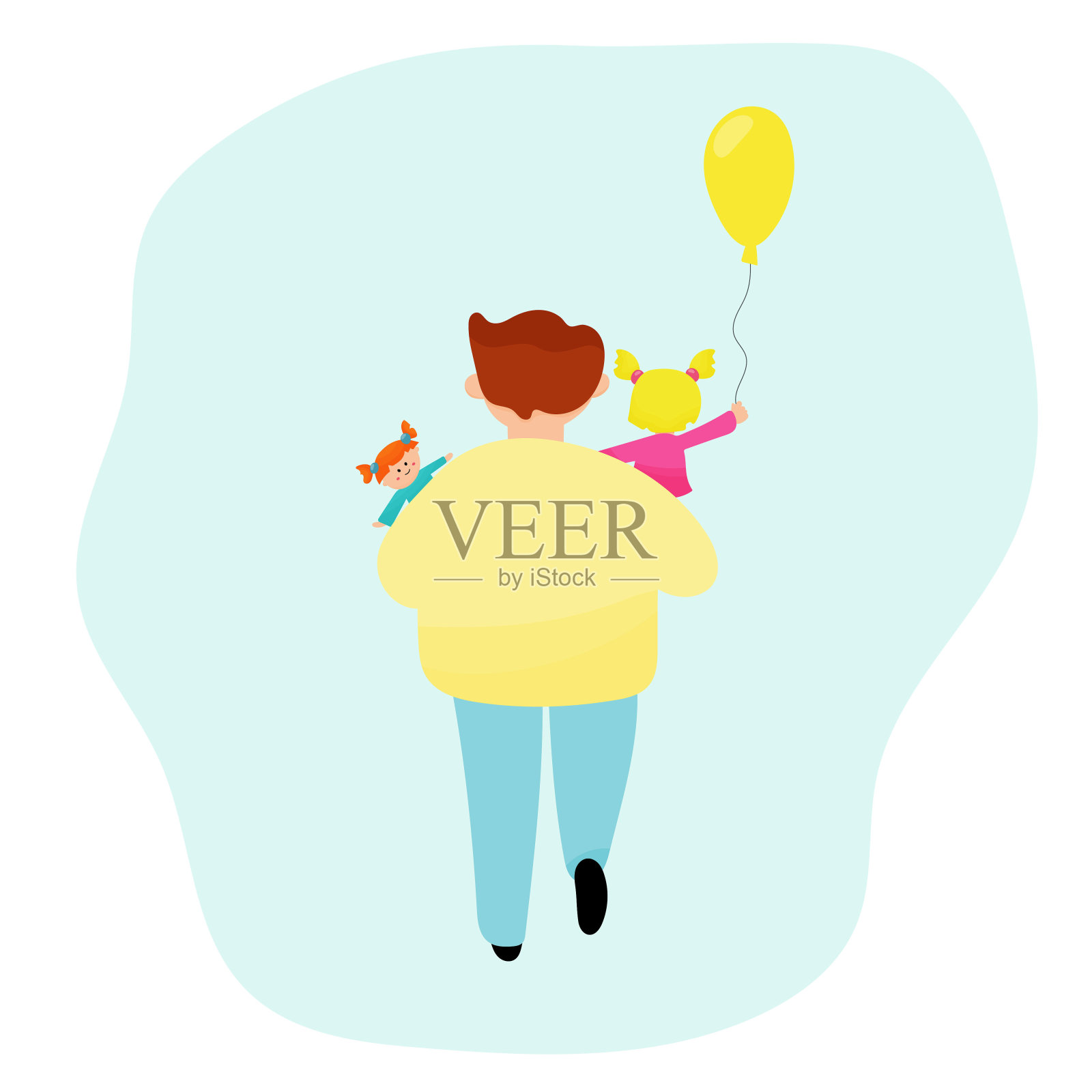 父亲节。父亲和孩子们一起散步。插画图片素材