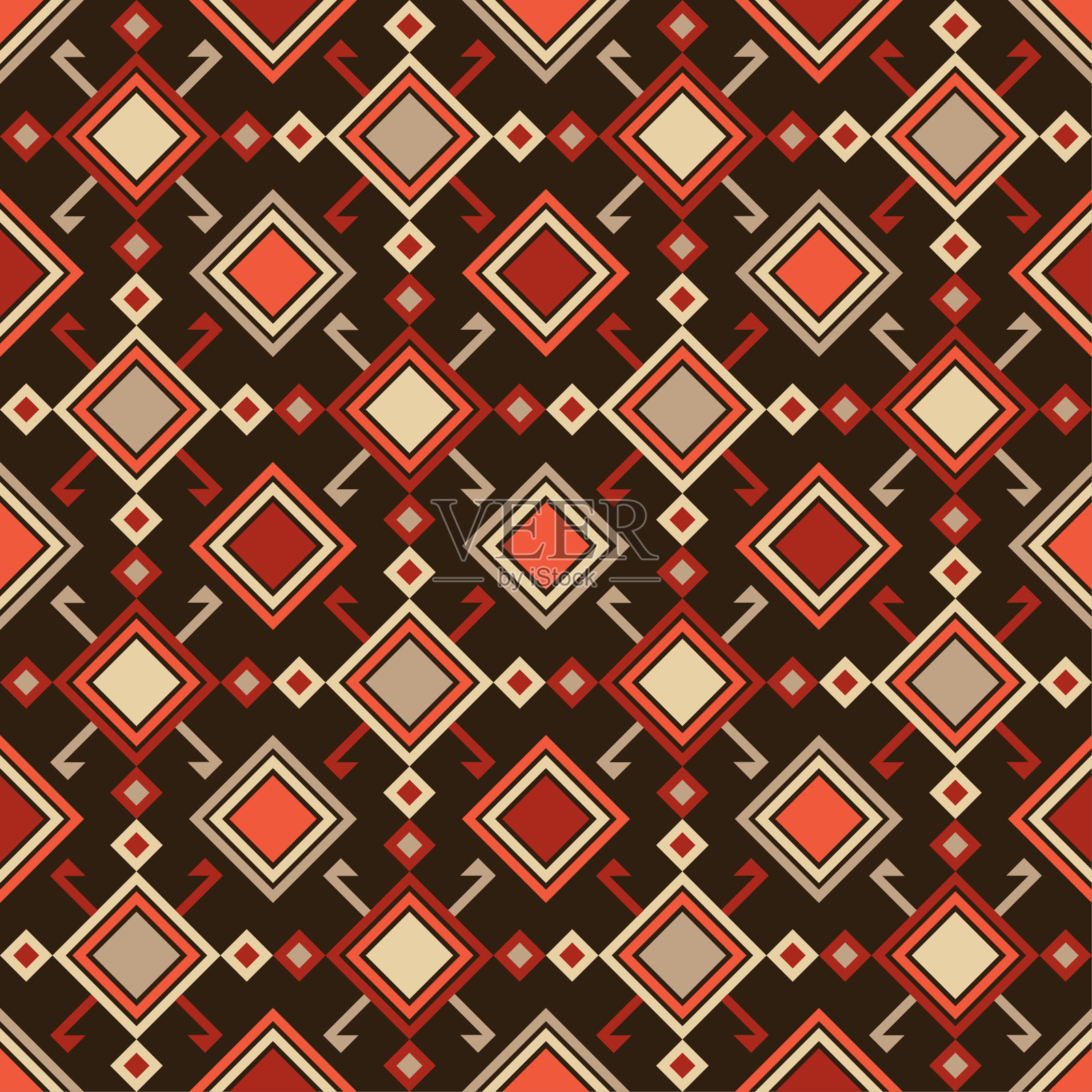 阿兹特克的元素。几何形状的马赛克。无缝模式。设计与手动孵育。插画图片素材