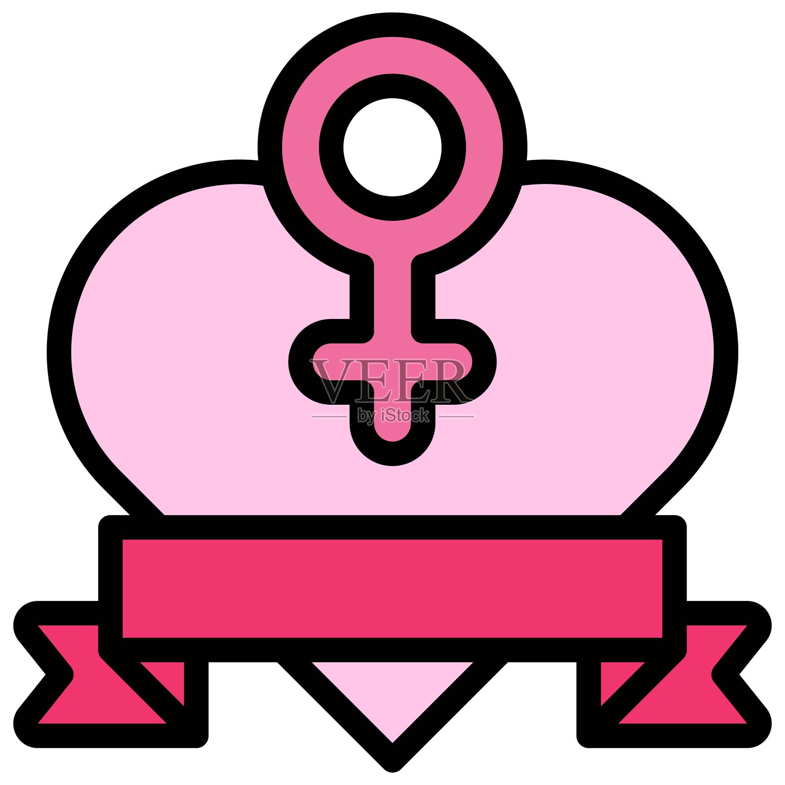 心与女性性别符号图标，矢量插图插画图片素材