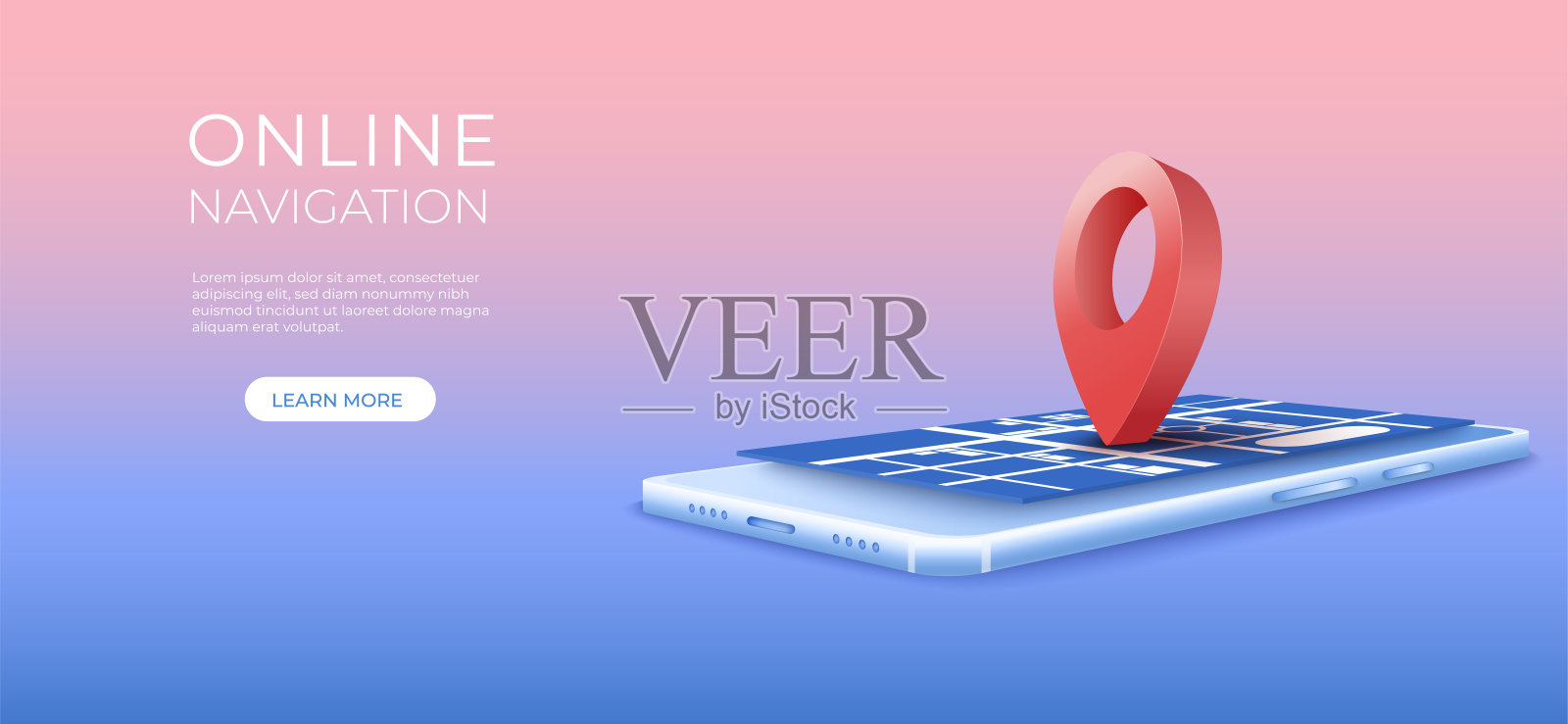 导航3D引脚位置检查在世界地图背景。定位器定位点与手机。矢量艺术插图插画图片素材