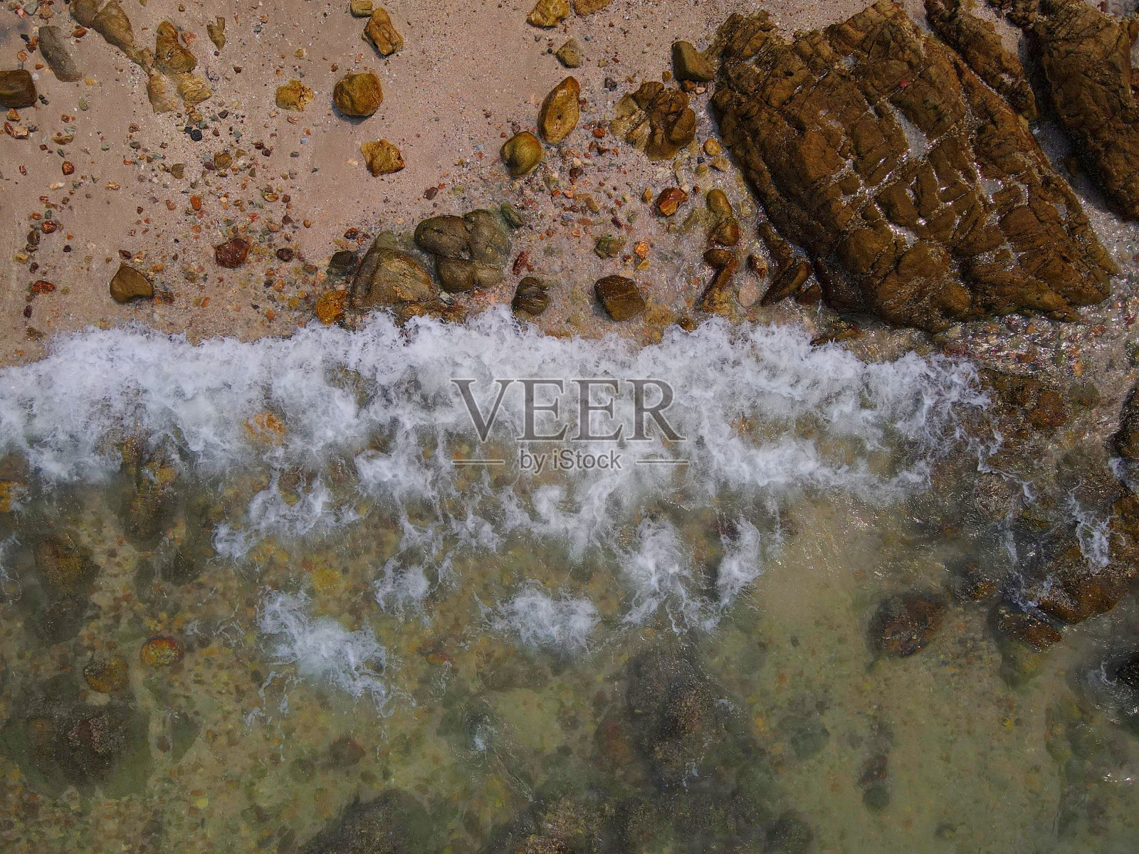 空中鸟瞰图双焦海绵和海啸正在吹向海岸。用于网站横幅背景，背景，从无人机拍摄。照片摄影图片