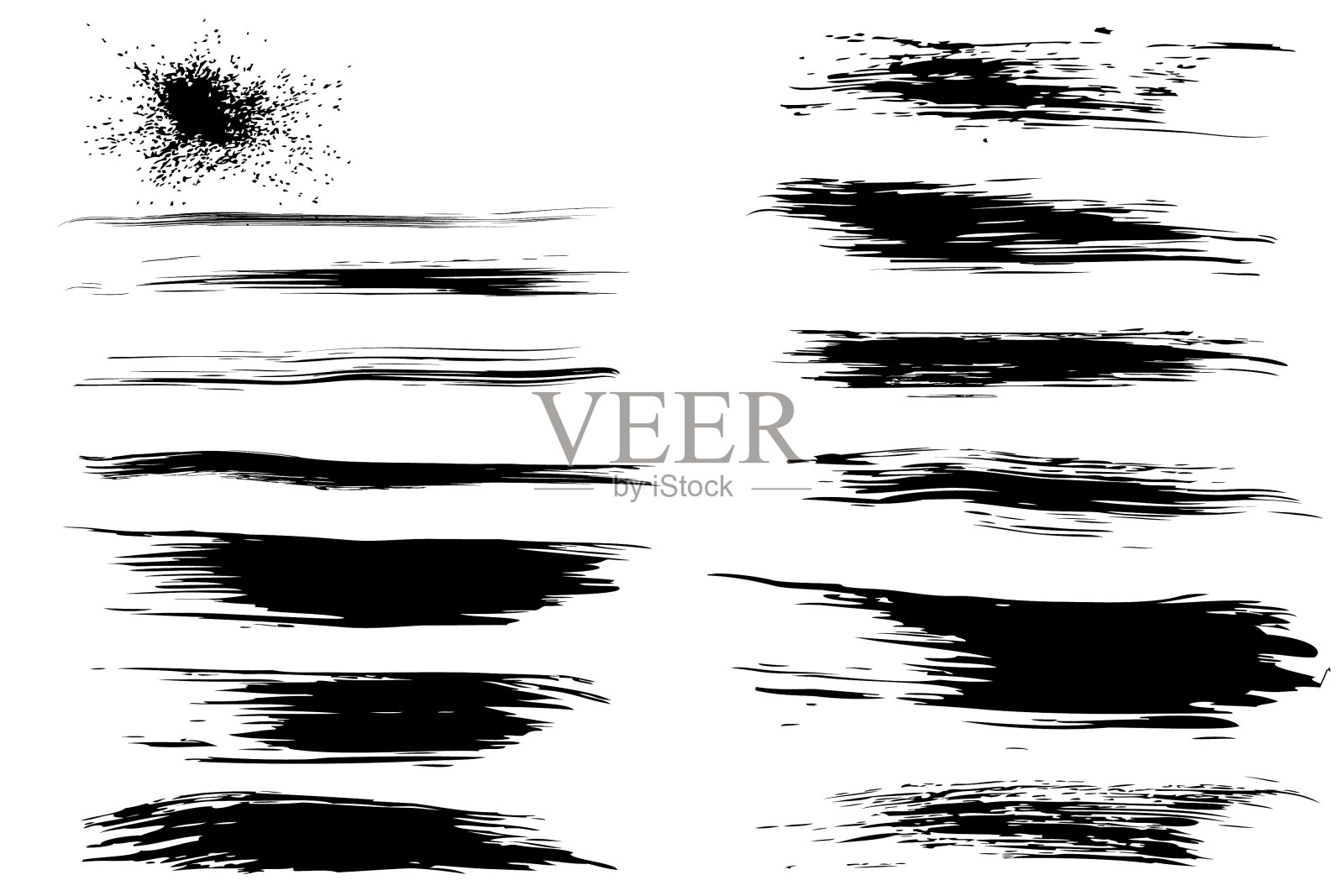 矢量组黑色肮脏的笔刷设计和绘画。向量eps 8插画图片素材