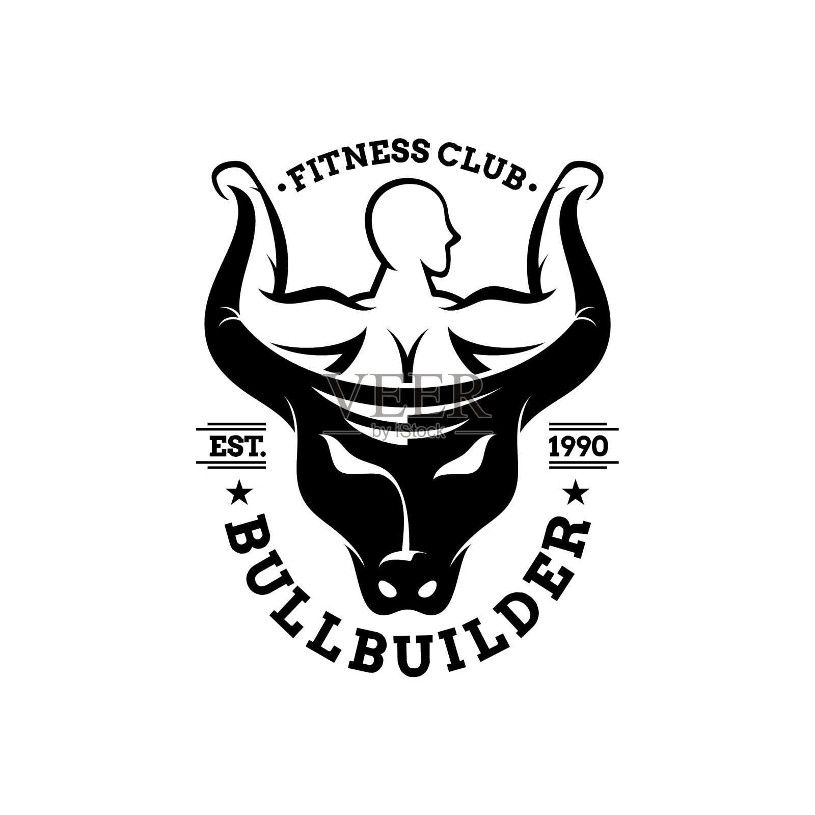 复古的公牛建设者标志概念插画图片素材