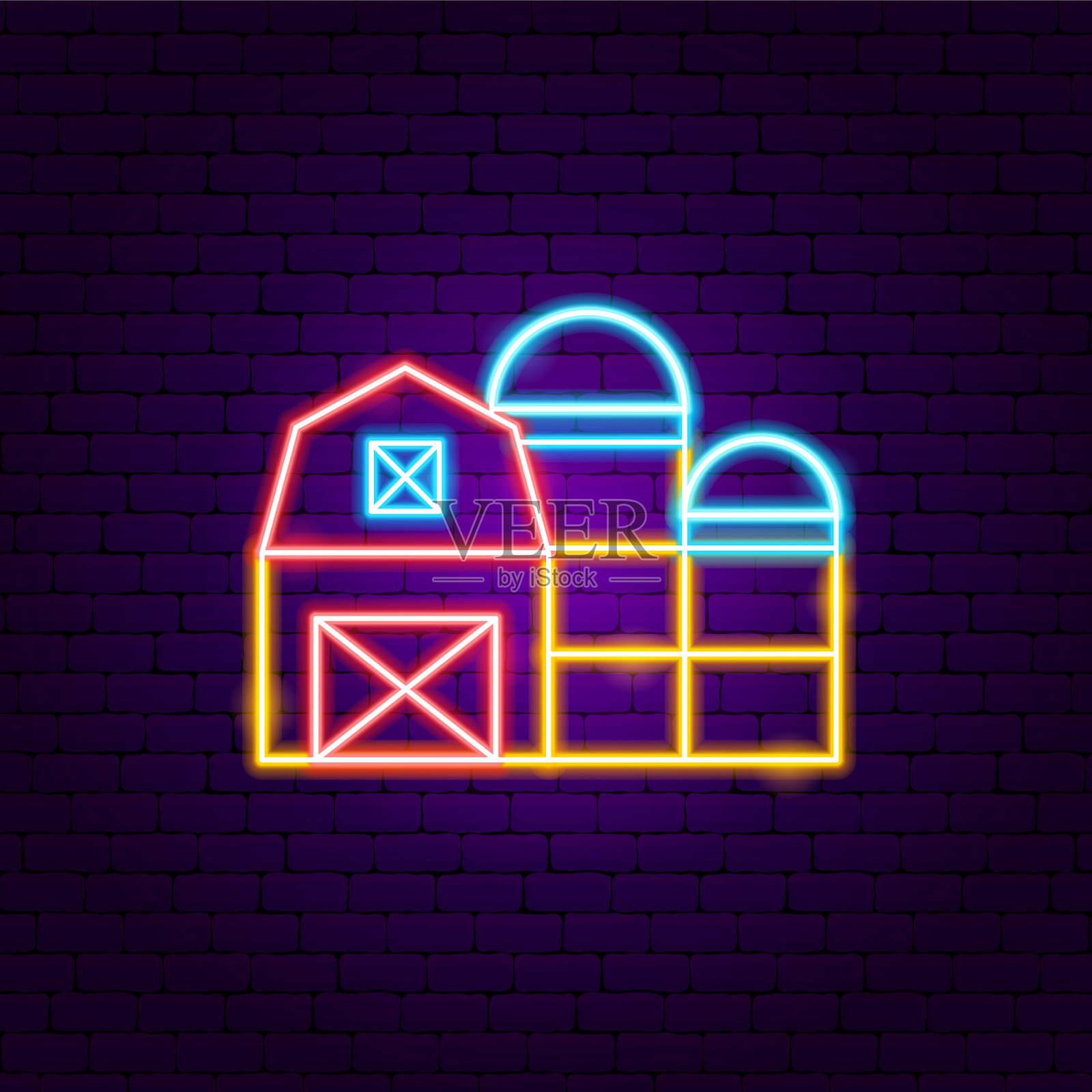 村家霓虹招牌插画图片素材