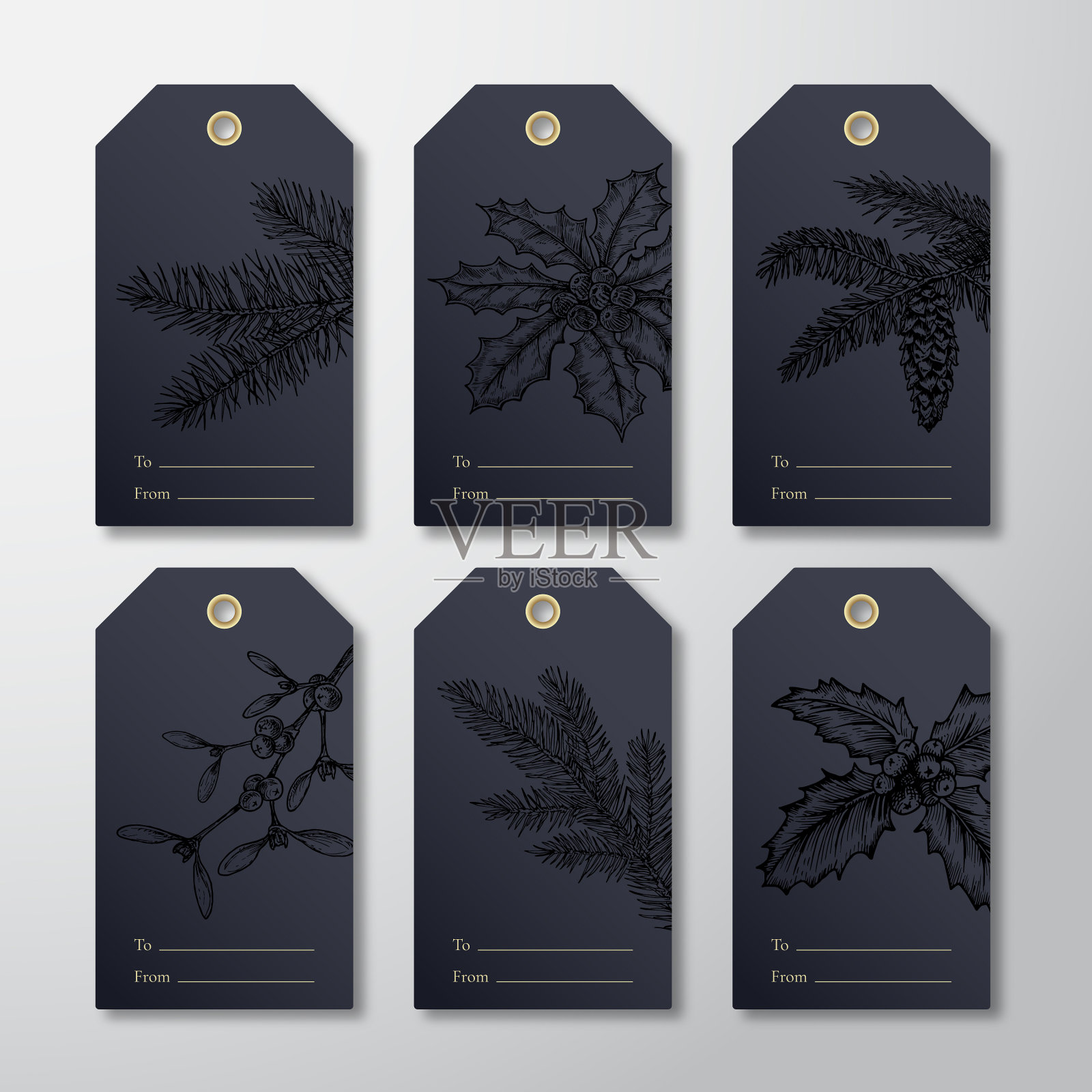 圣诞和新年的现成礼物标签或插画图片素材