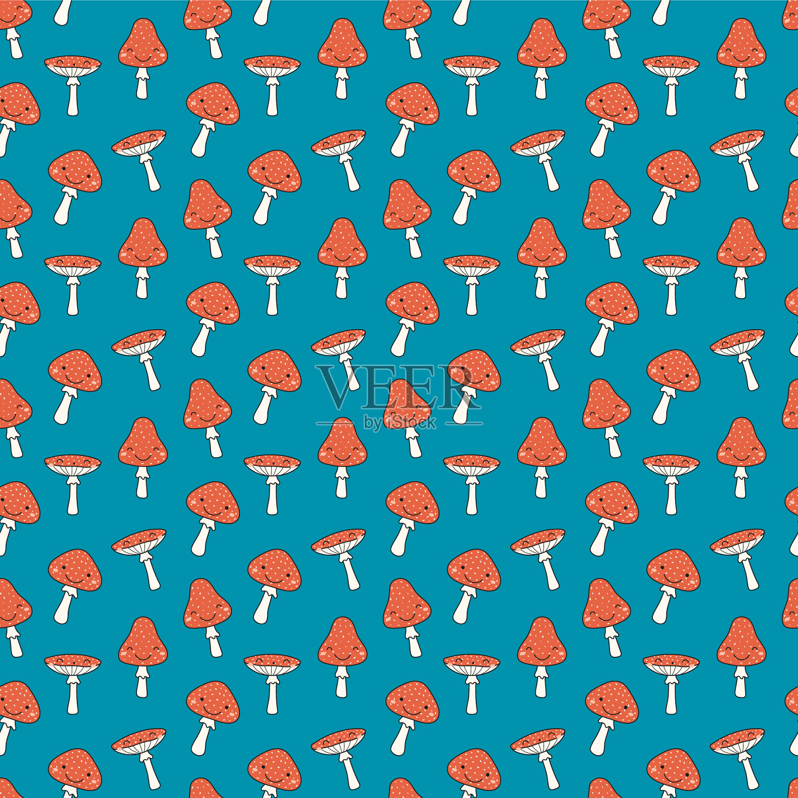 卡哇伊万圣节无缝蘑菇图案插画图片素材