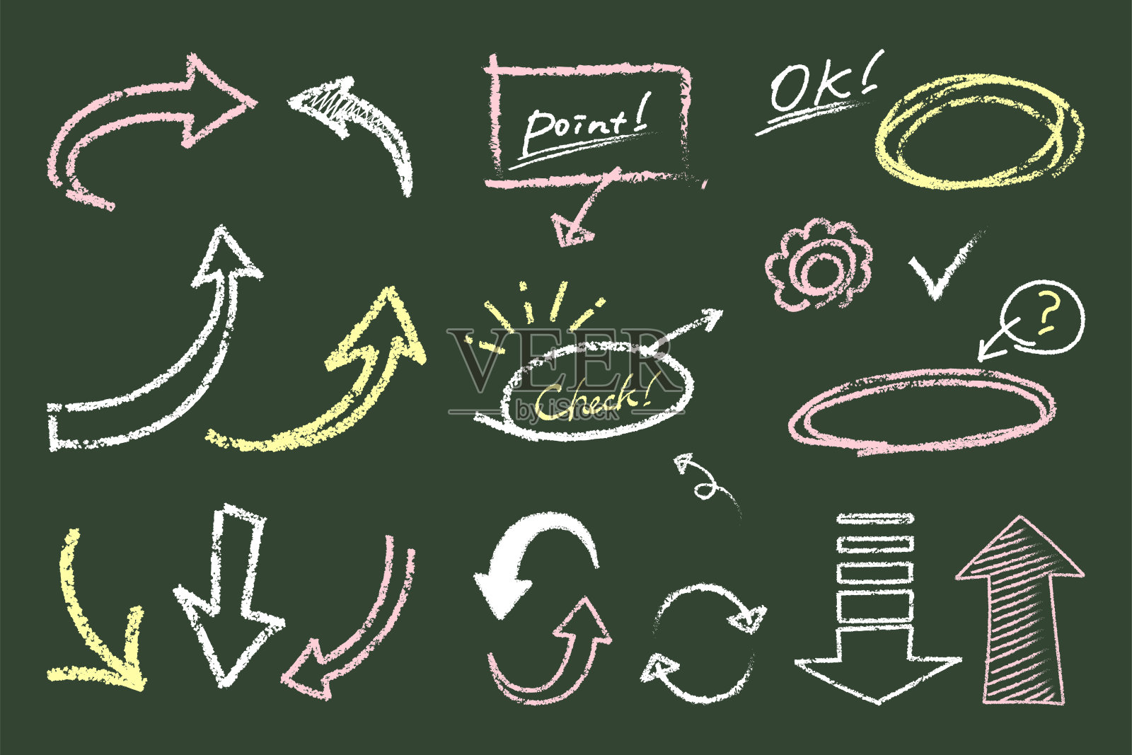 一组手写的箭头插图看起来像是用粉笔画的插画图片素材