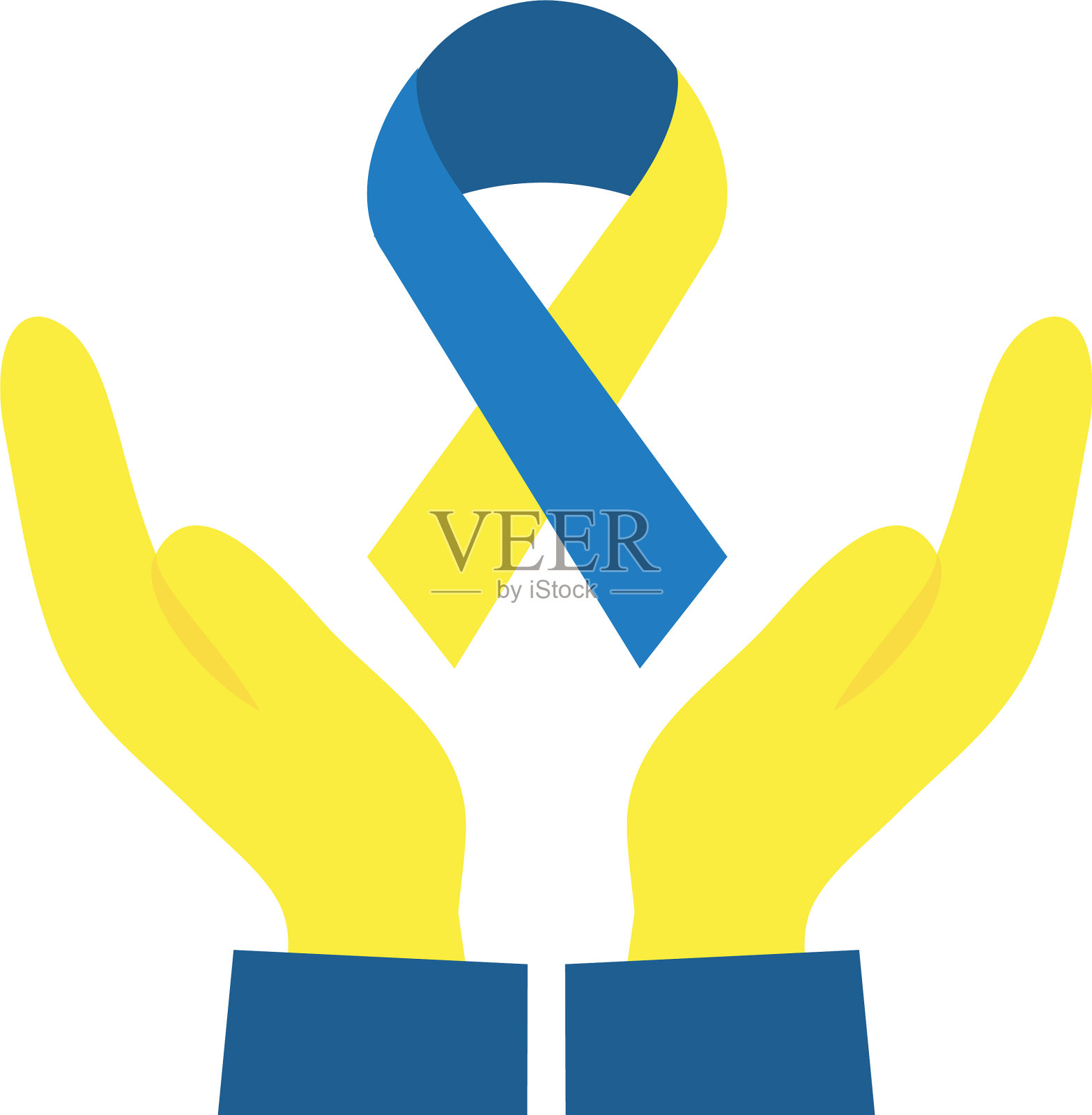 手与唐氏综合症缎带图标扁平化风格设计元素图片