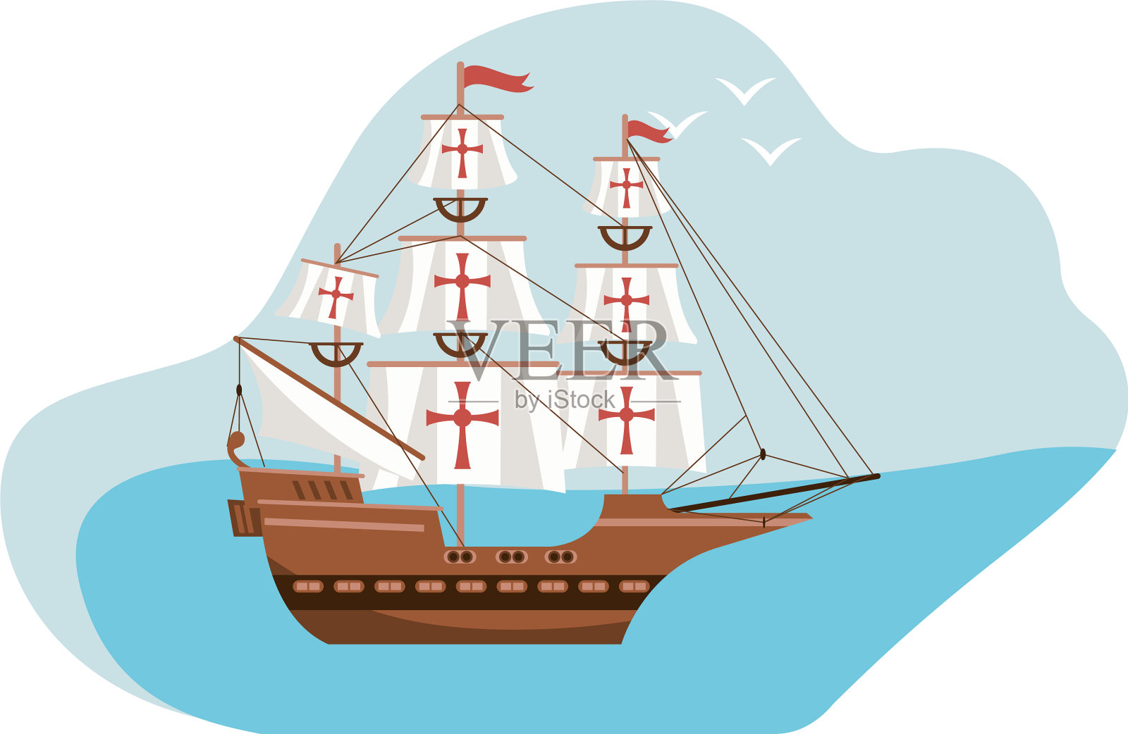 海上帆船的场景插画图片素材