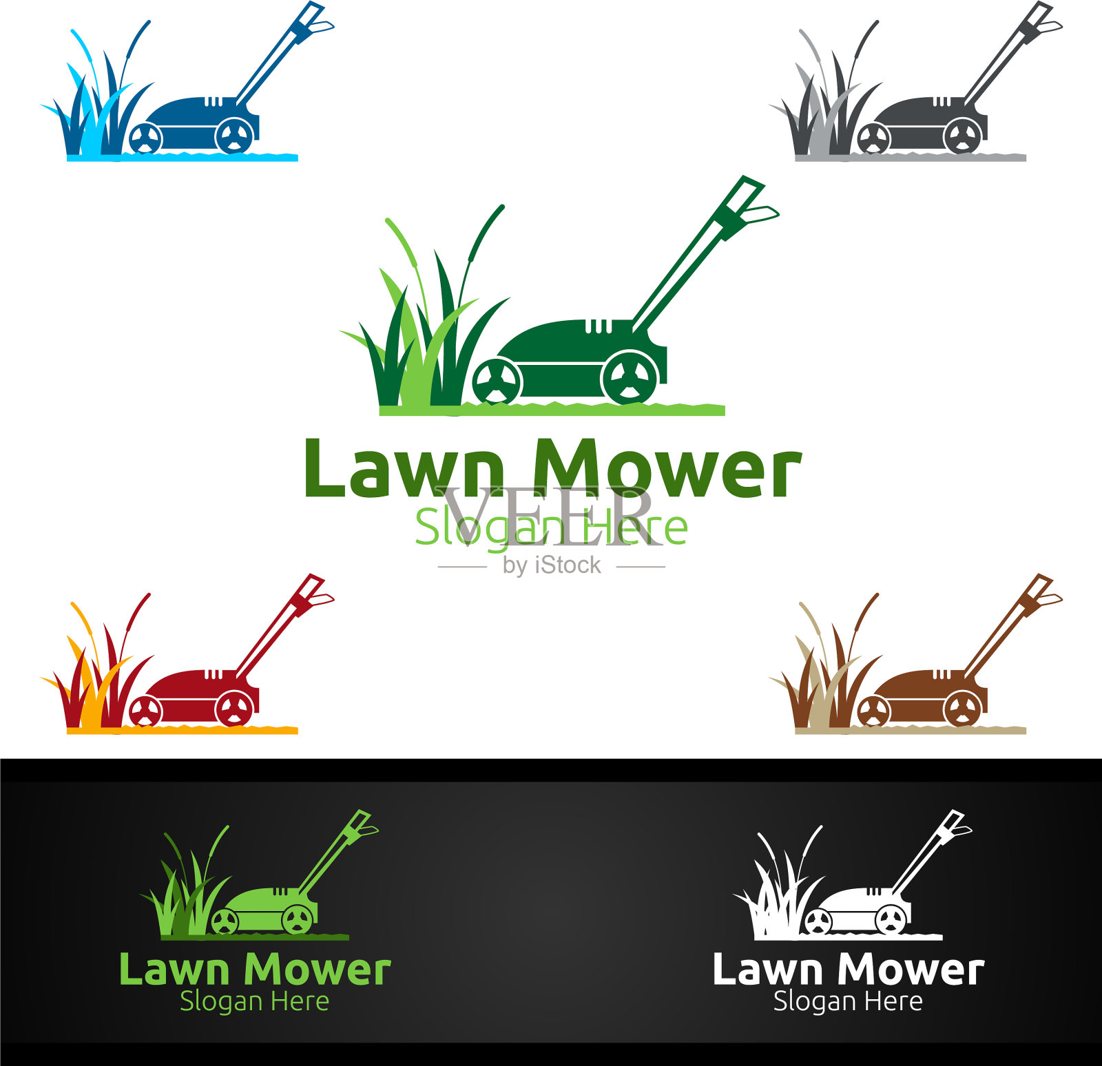 割草机标志为割草机园丁设计插画图片素材