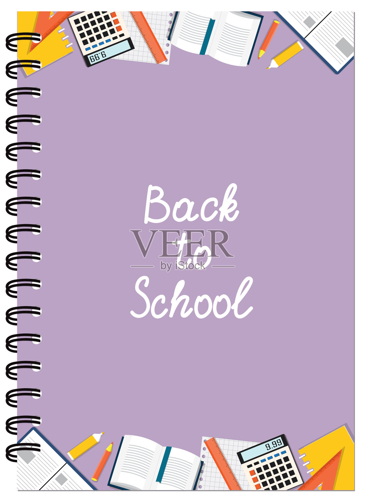 A5紫色封面设计带文字的学校笔记本设计模板素材