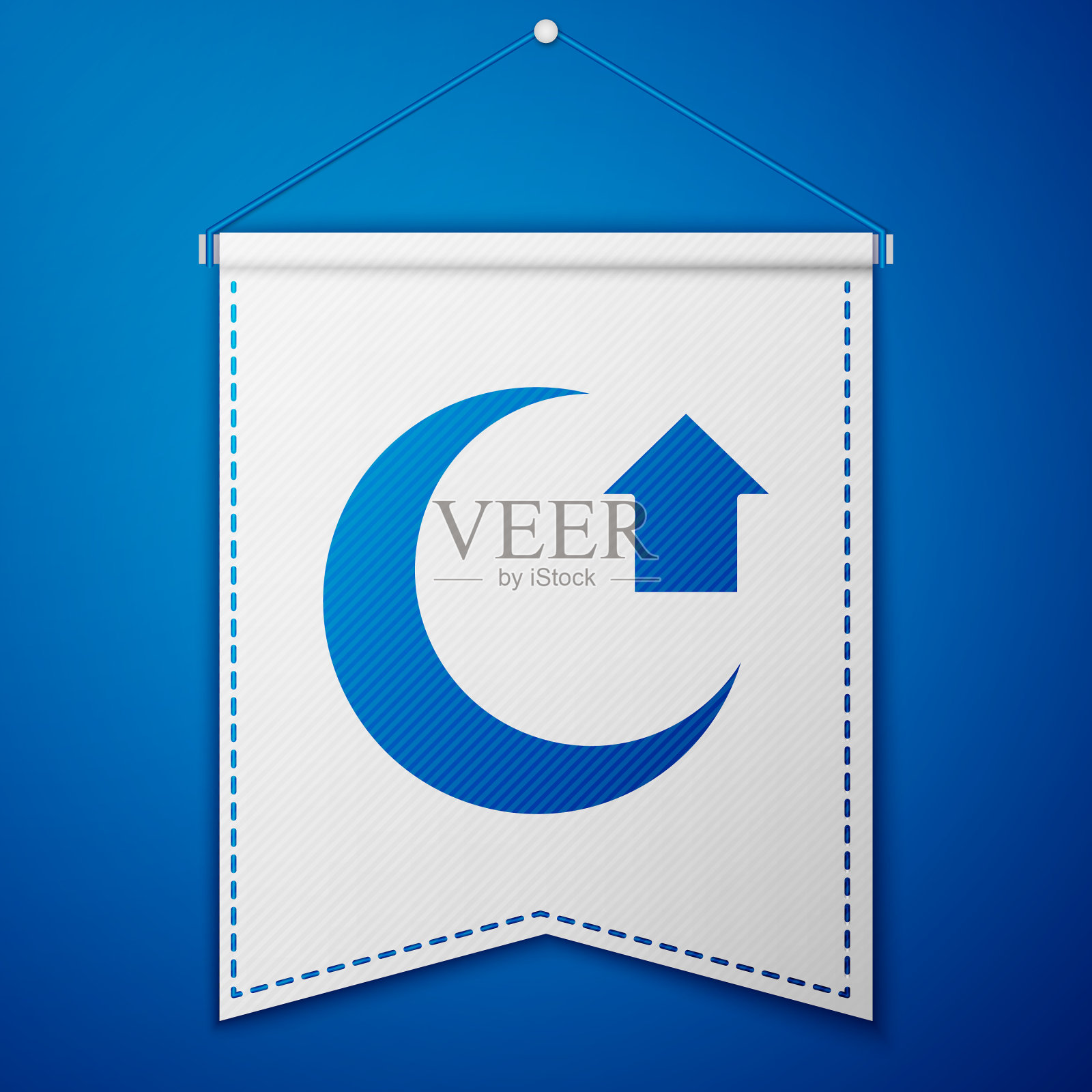 蓝色月亮图标孤立在蓝色背景白色插画图片素材