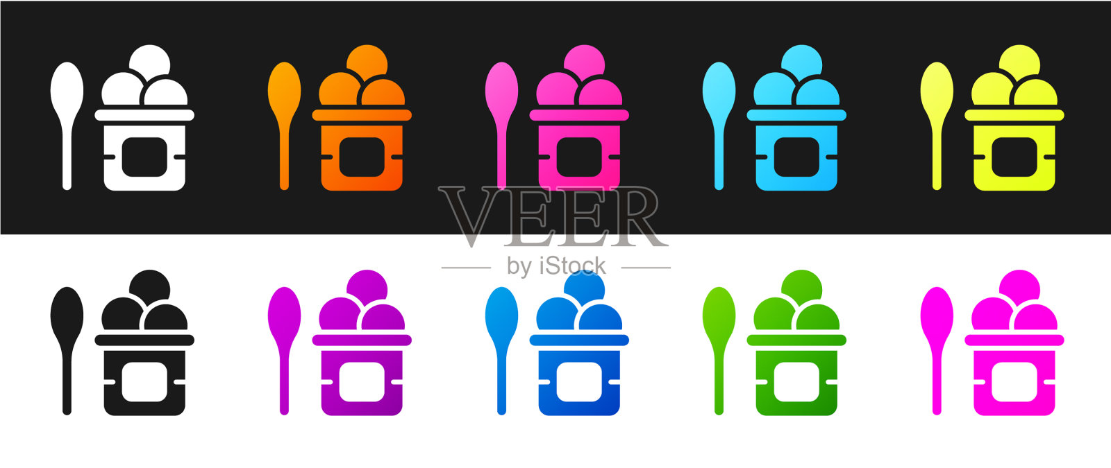 设置冰淇淋在碗和勺子图标孤立图标素材