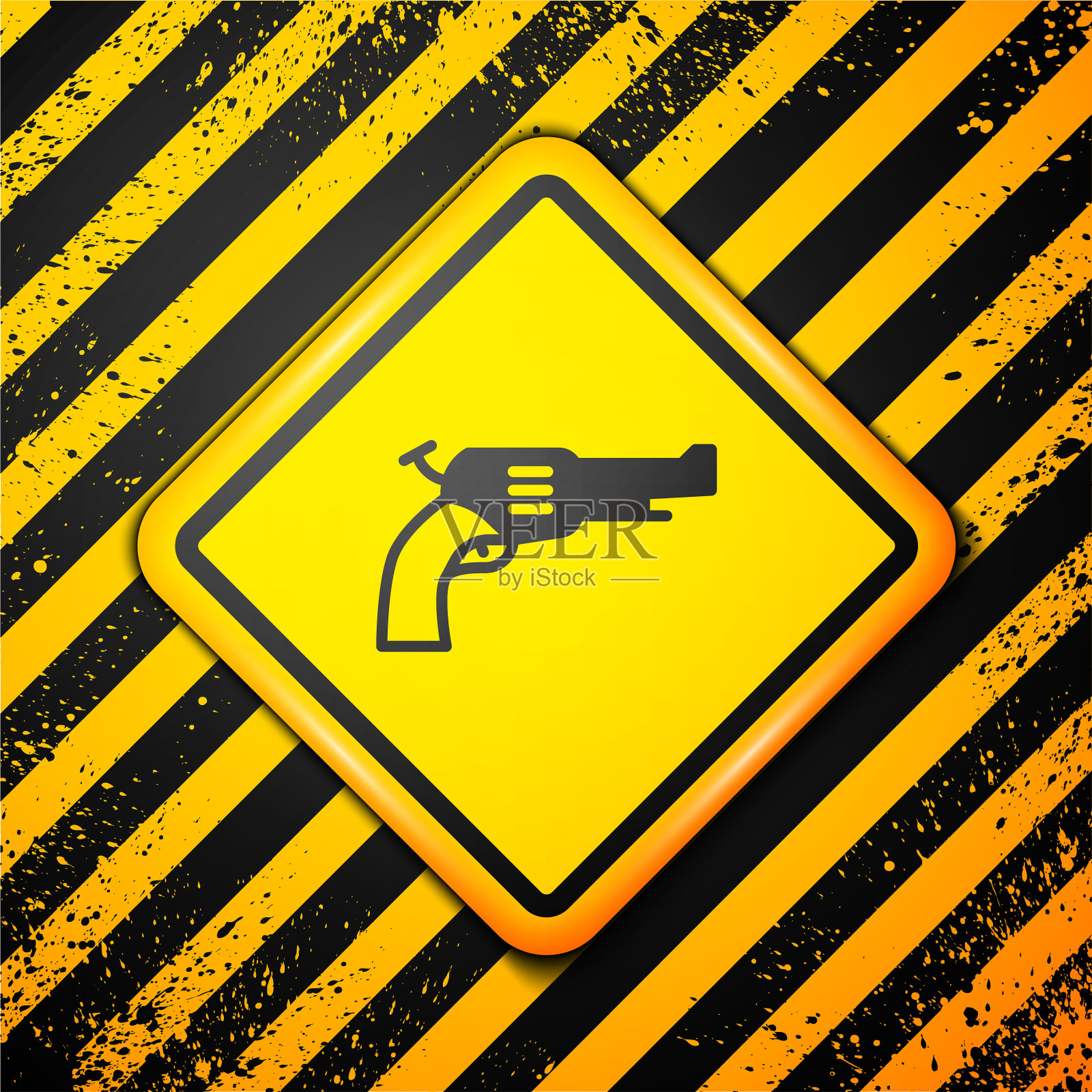 黑色左轮手枪图标孤立在黄色上插画图片素材