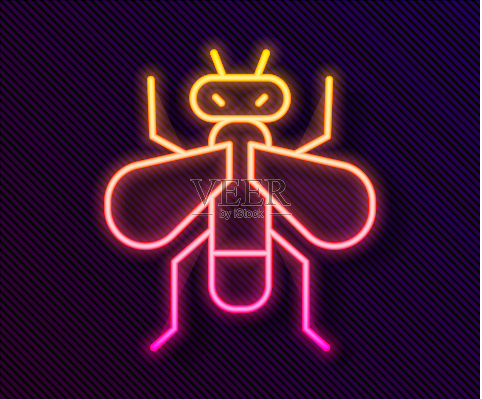 发光的霓虹线昆虫苍蝇图标孤立上插画图片素材