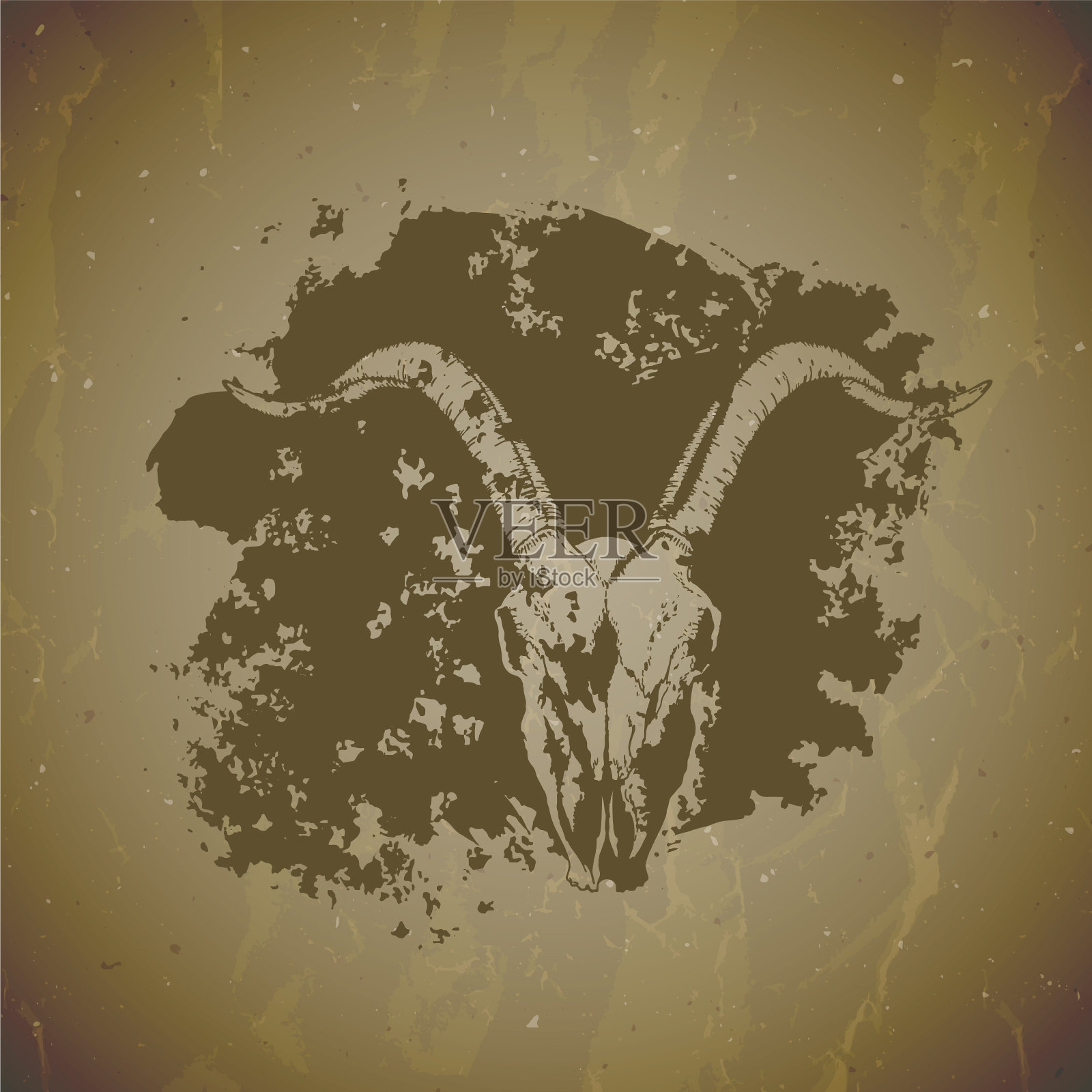 手绘骷髅山羊与垃圾元素上插画图片素材