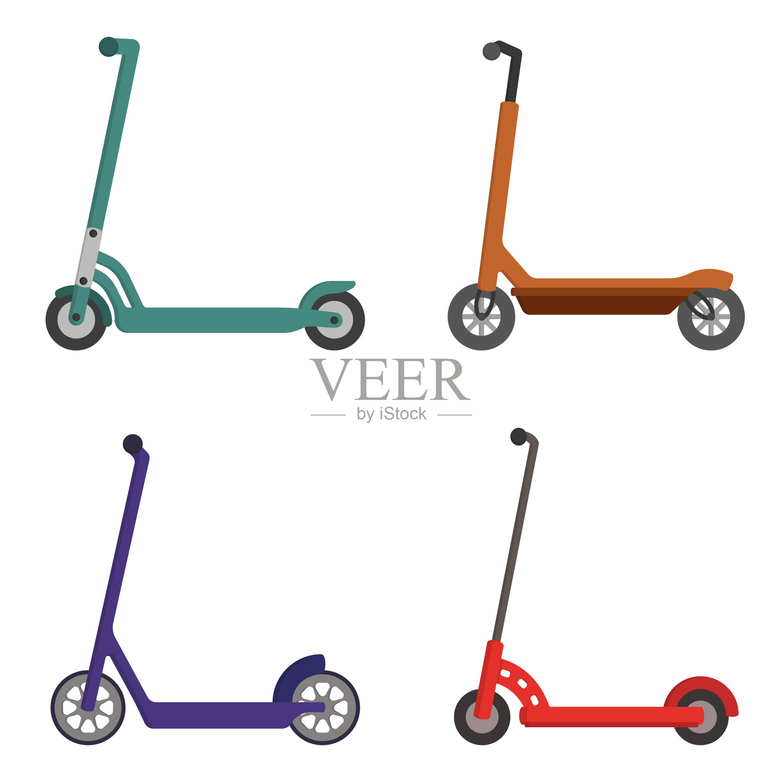 设置不同的滑板车插画图片素材