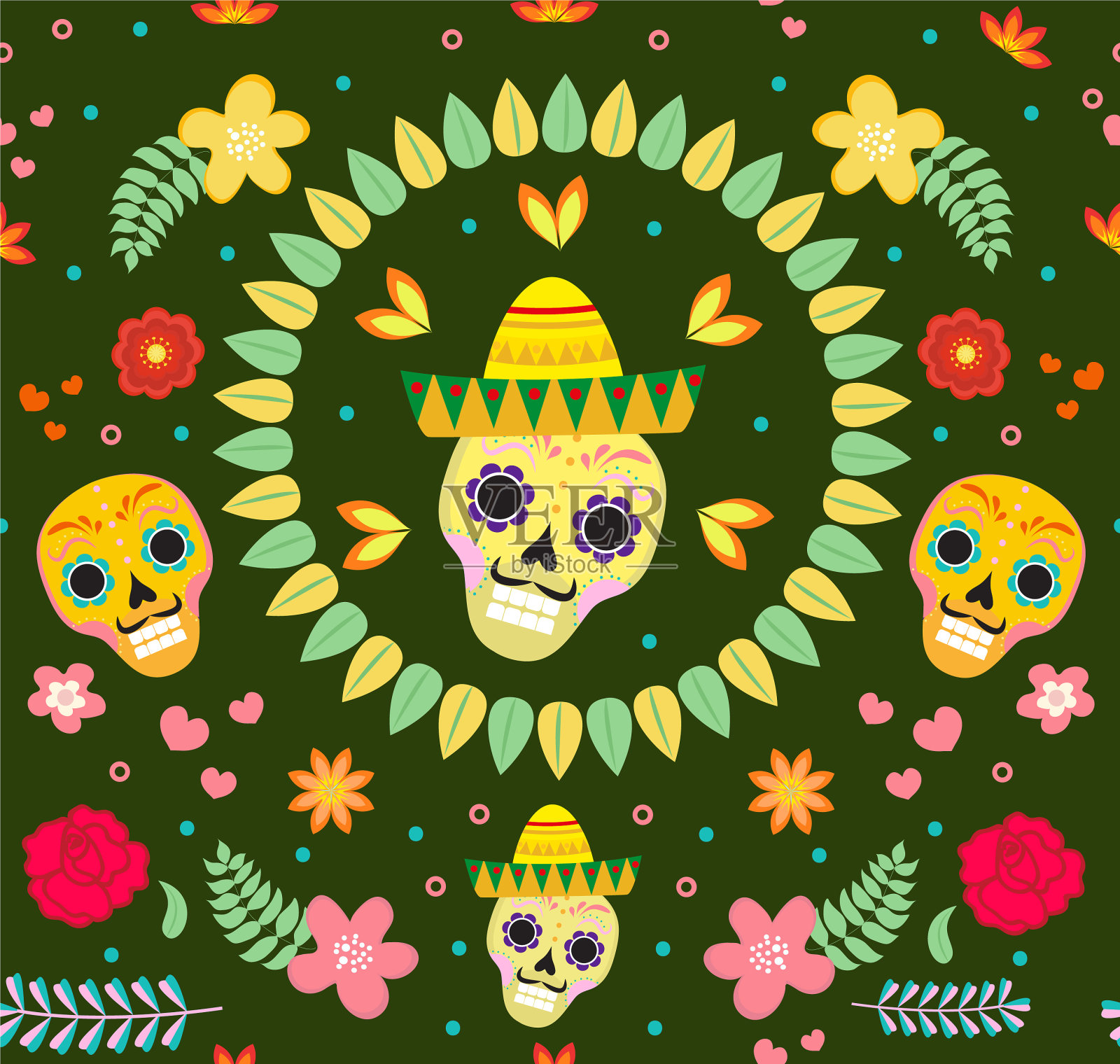 日死墨西哥无缝模式迪亚插画图片素材