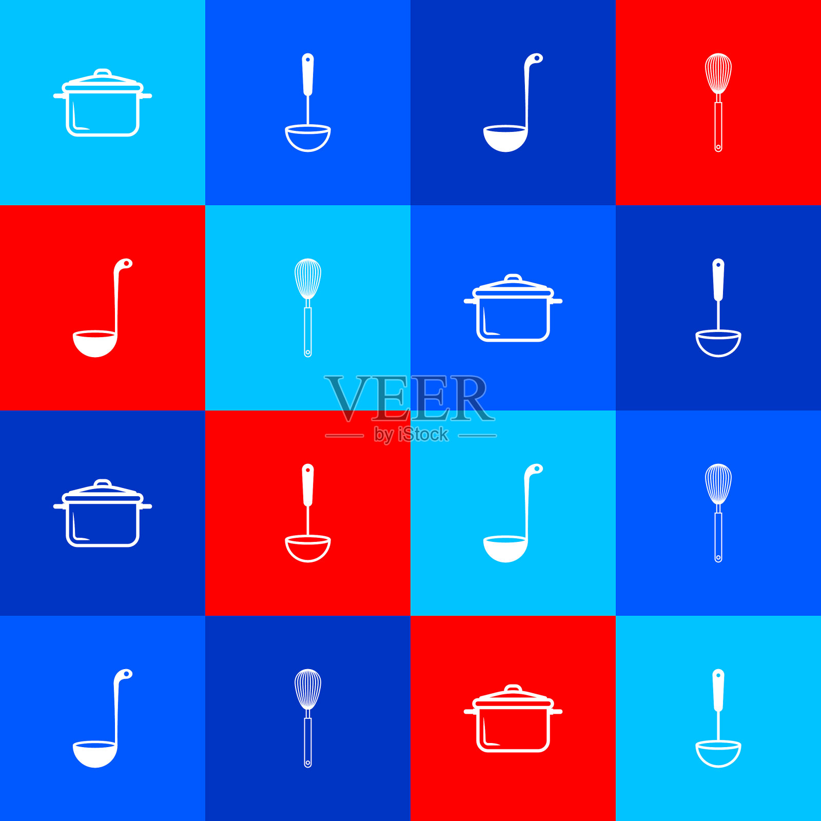 设置烹饪锅，厨房勺子和搅拌器图标图标素材