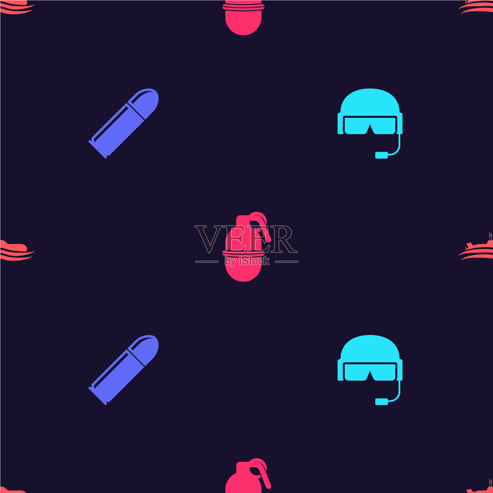 设置军用头盔子弹手榴弹和图标素材