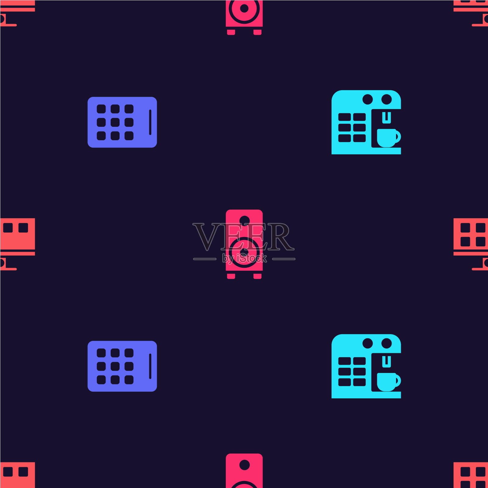 设置咖啡机图形平板立体声扬声器图标素材