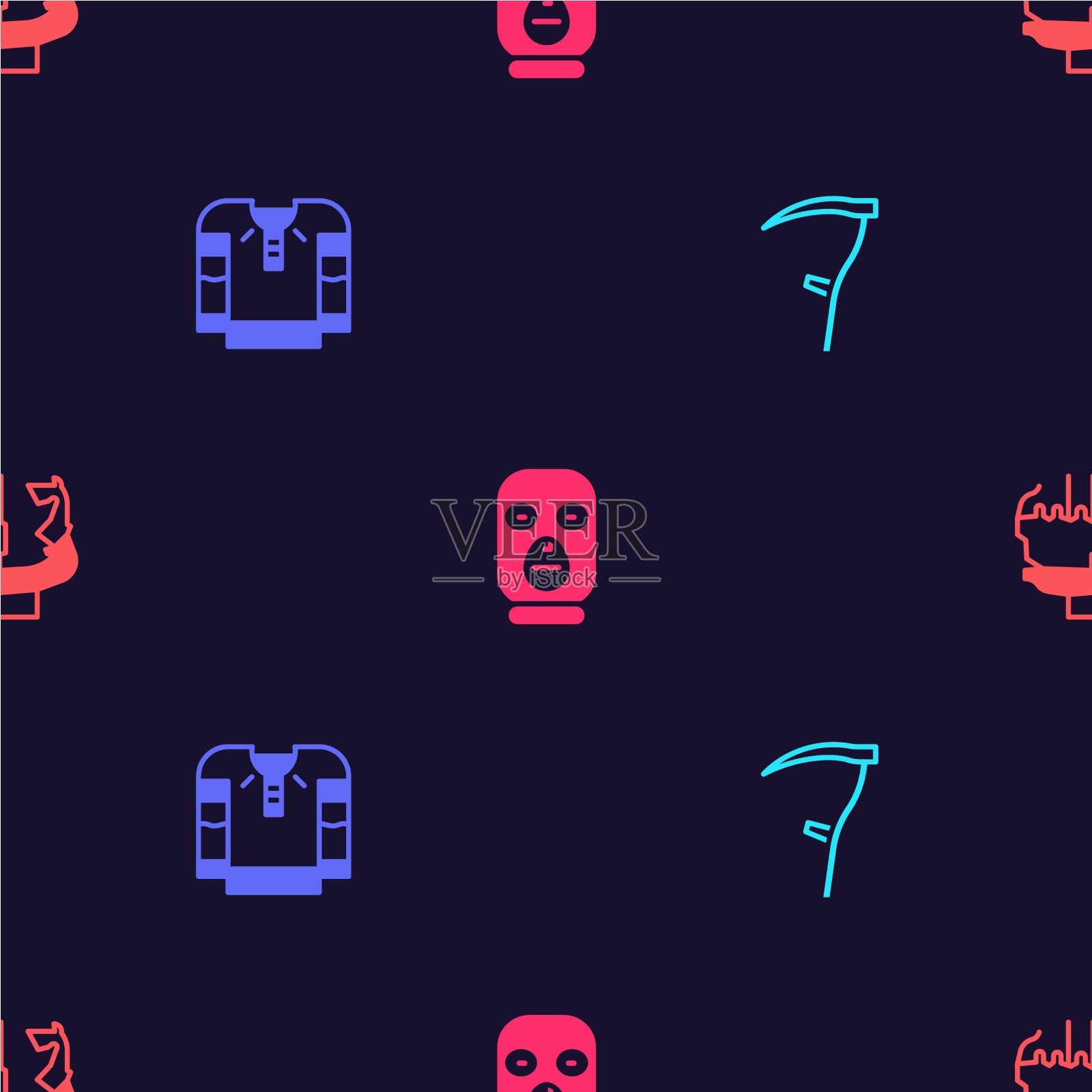 设镰刀绣衬衫小偷面具和图标素材