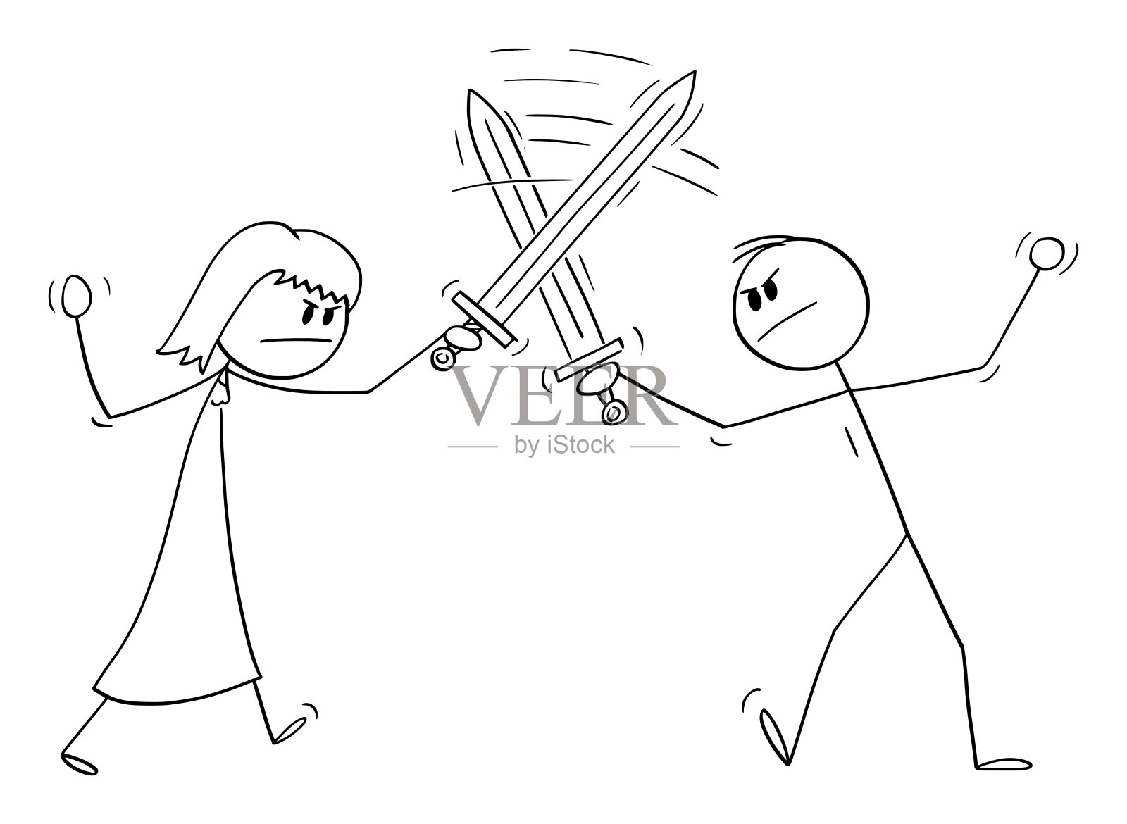 男女剑拔弩张，关系问题。矢量卡通简笔图插图插画图片素材