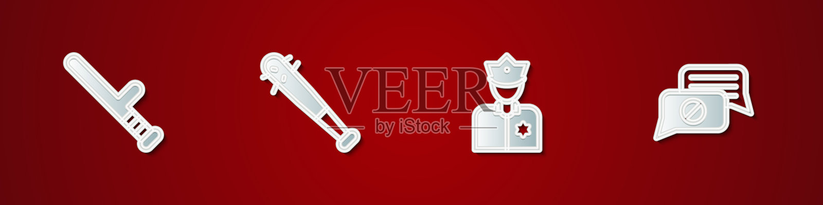 给警察装上橡胶警棍和带钉子的棒球插画图片素材