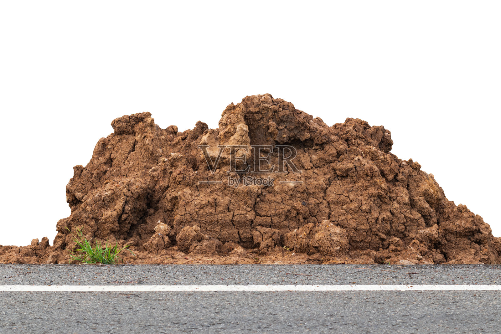 将路边的砾石隔离堆放。照片摄影图片