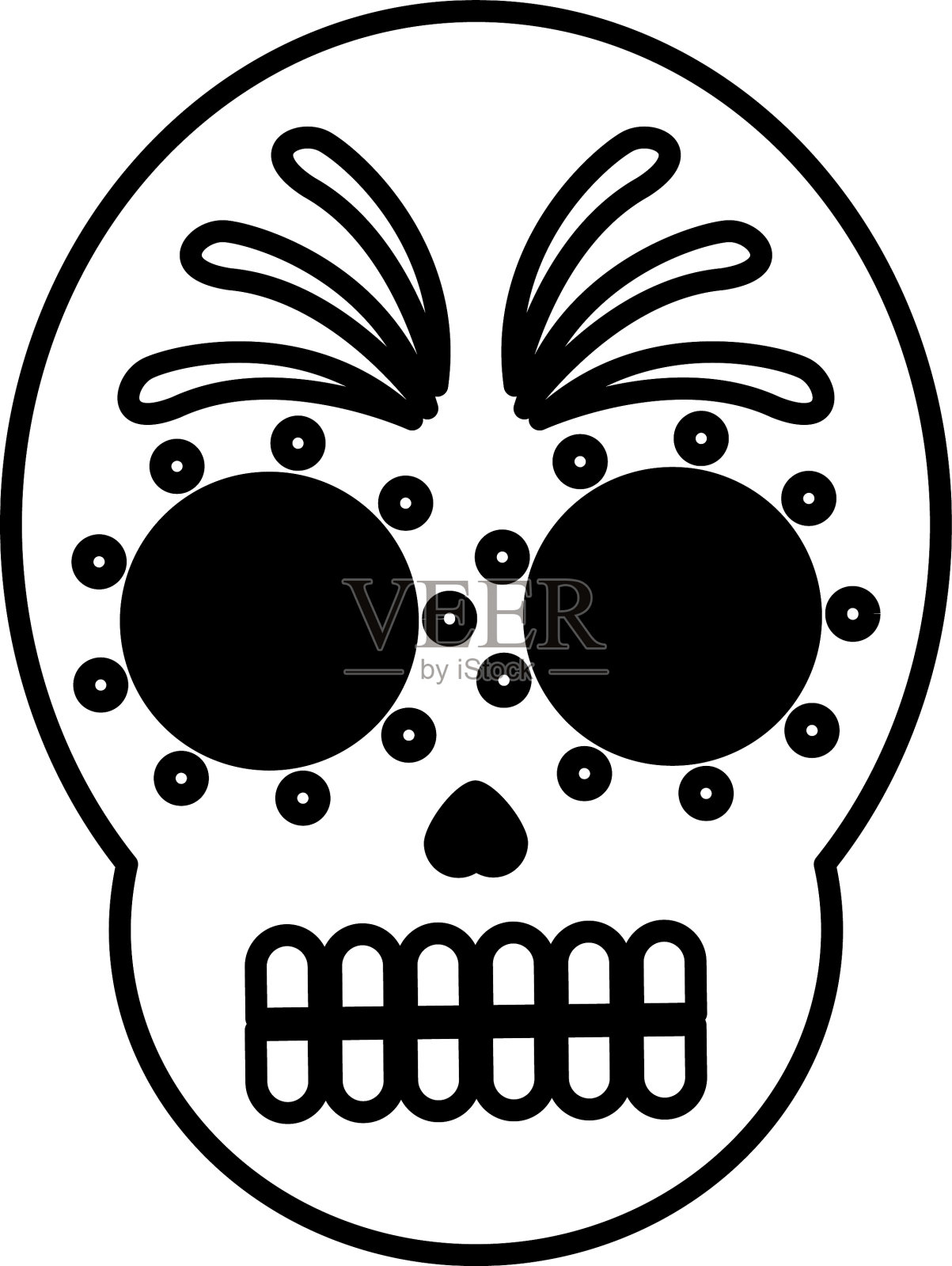 传统的墨西哥骷髅头线条风格图标插画图片素材