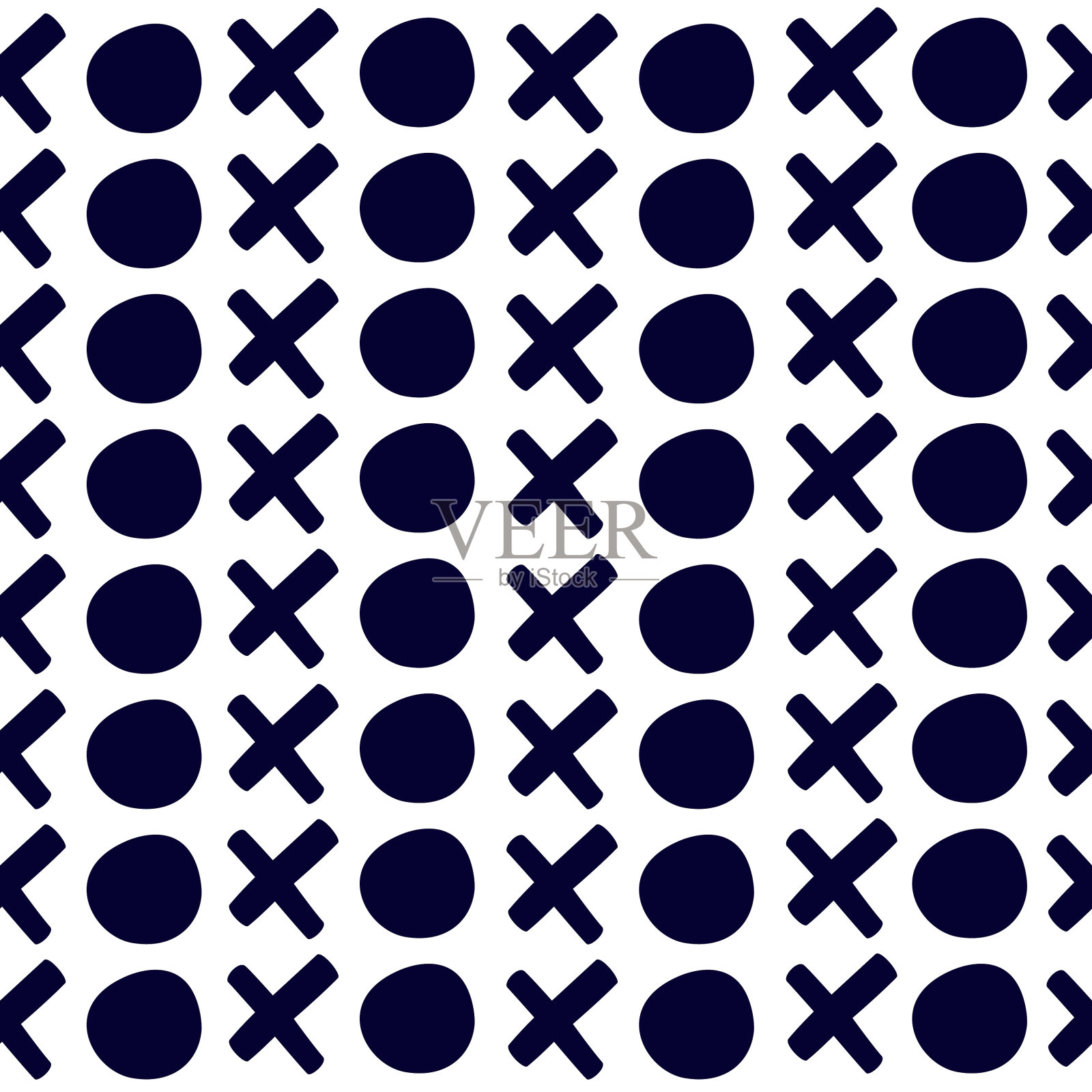 抱抱，亲吻，拥抱，拥抱，亲吻。无缝模式可调矢量设计。最小手绘类型字母符号XO十字架圆。程式化的排版形状，op艺术风格。几何手绘单色海军蓝主题。包装纸壁纸插画图片素材
