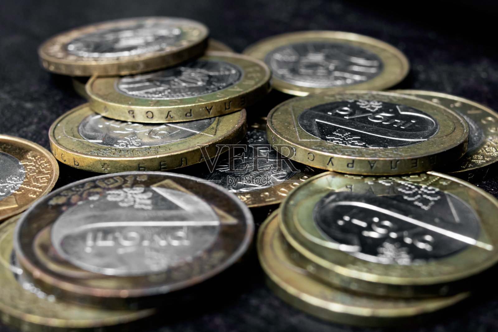 成堆的硬币白俄罗斯卢布接近照片摄影图片