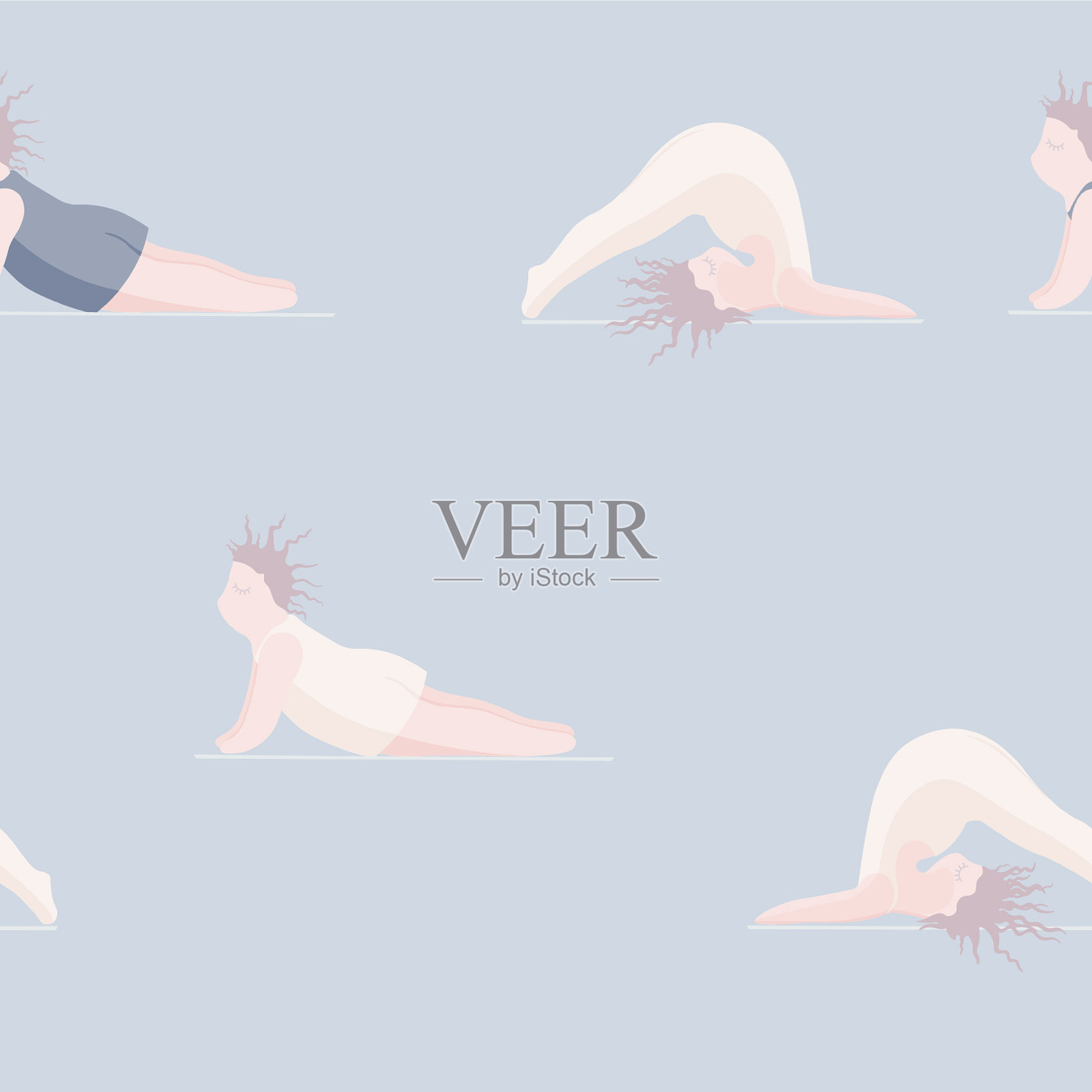 女孩做瑜伽无缝模式女人摆姿势瑜伽插画图片素材