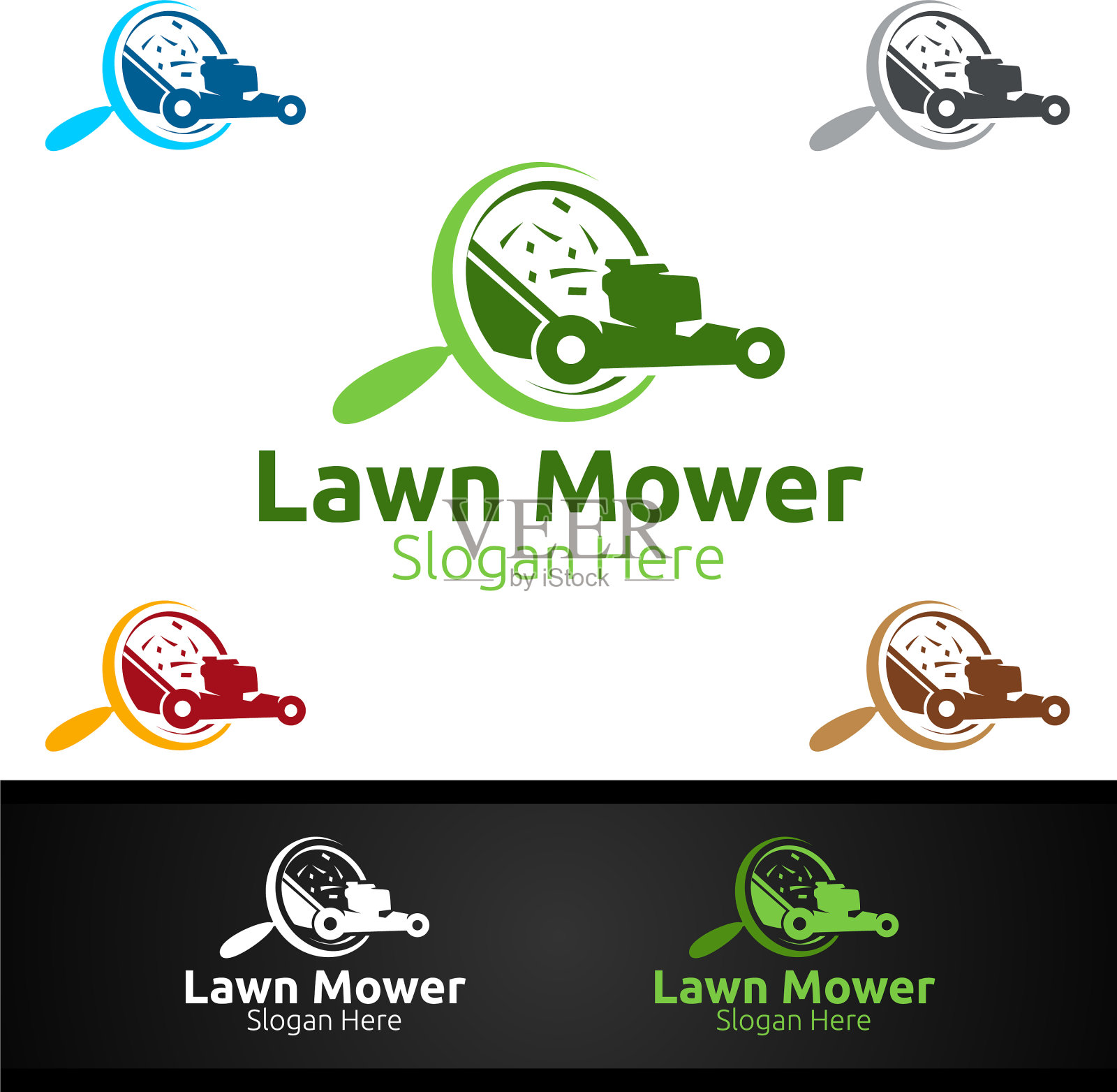 寻找草坪修剪园丁的割草机标志插画图片素材