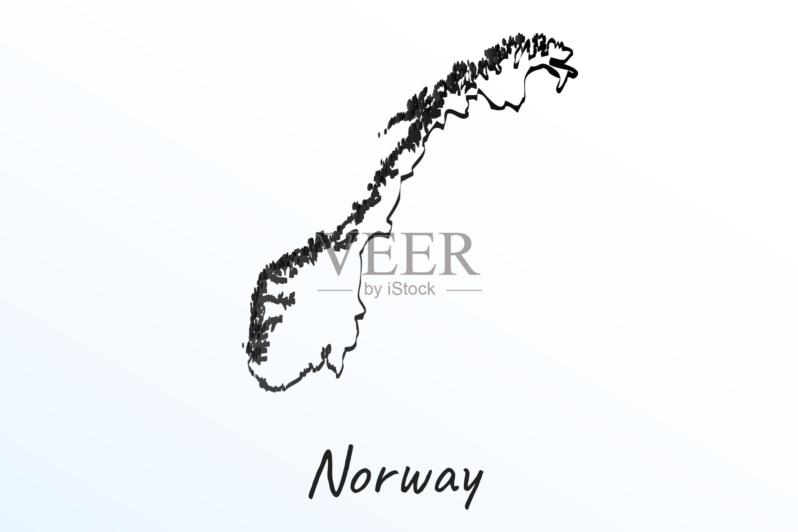 手绘挪威地图。黑线草图。白色背景上的轮廓涂鸦。书写国家名称。矢量图插画图片素材