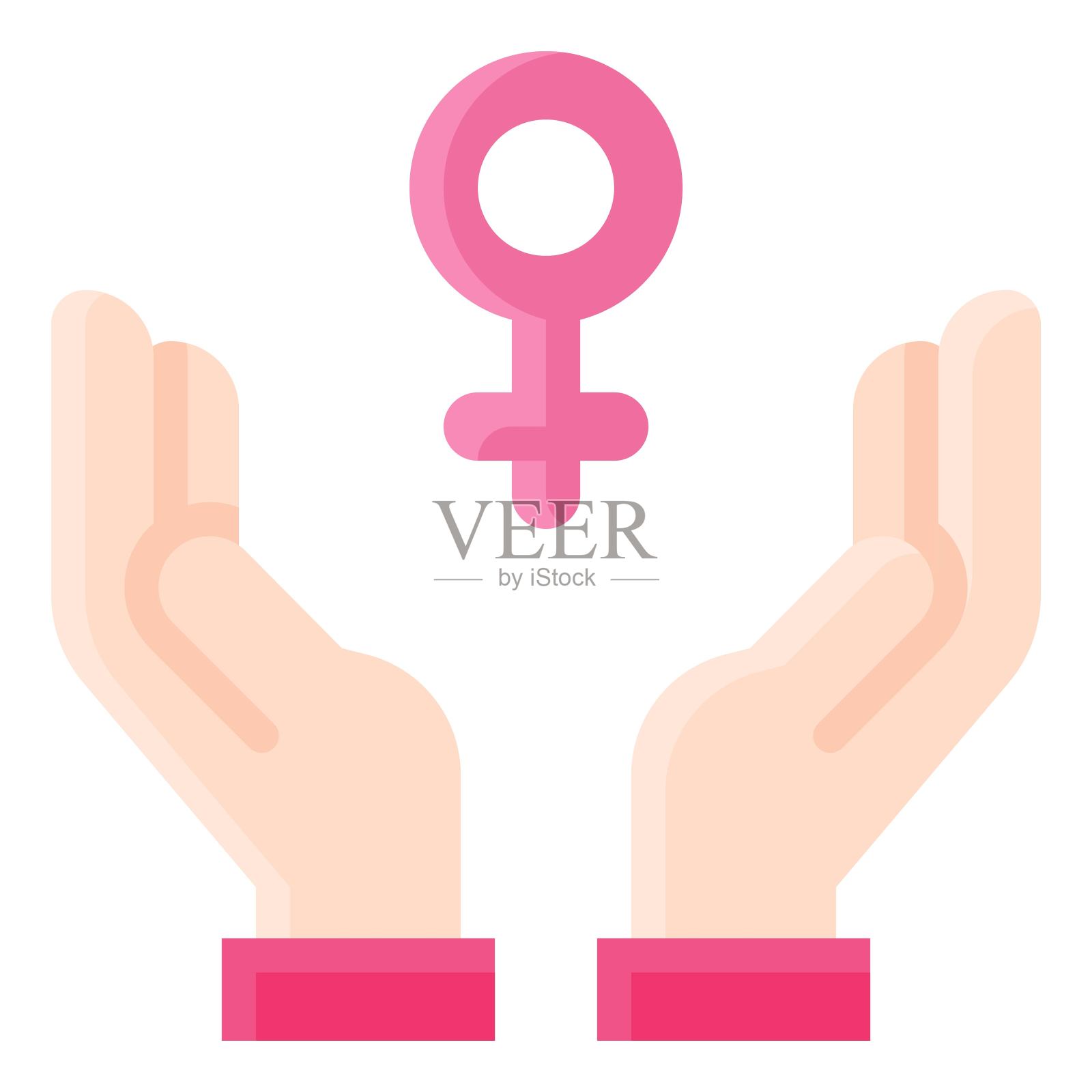 手与女性性别符号图标，女权主义相关向量设计元素图片