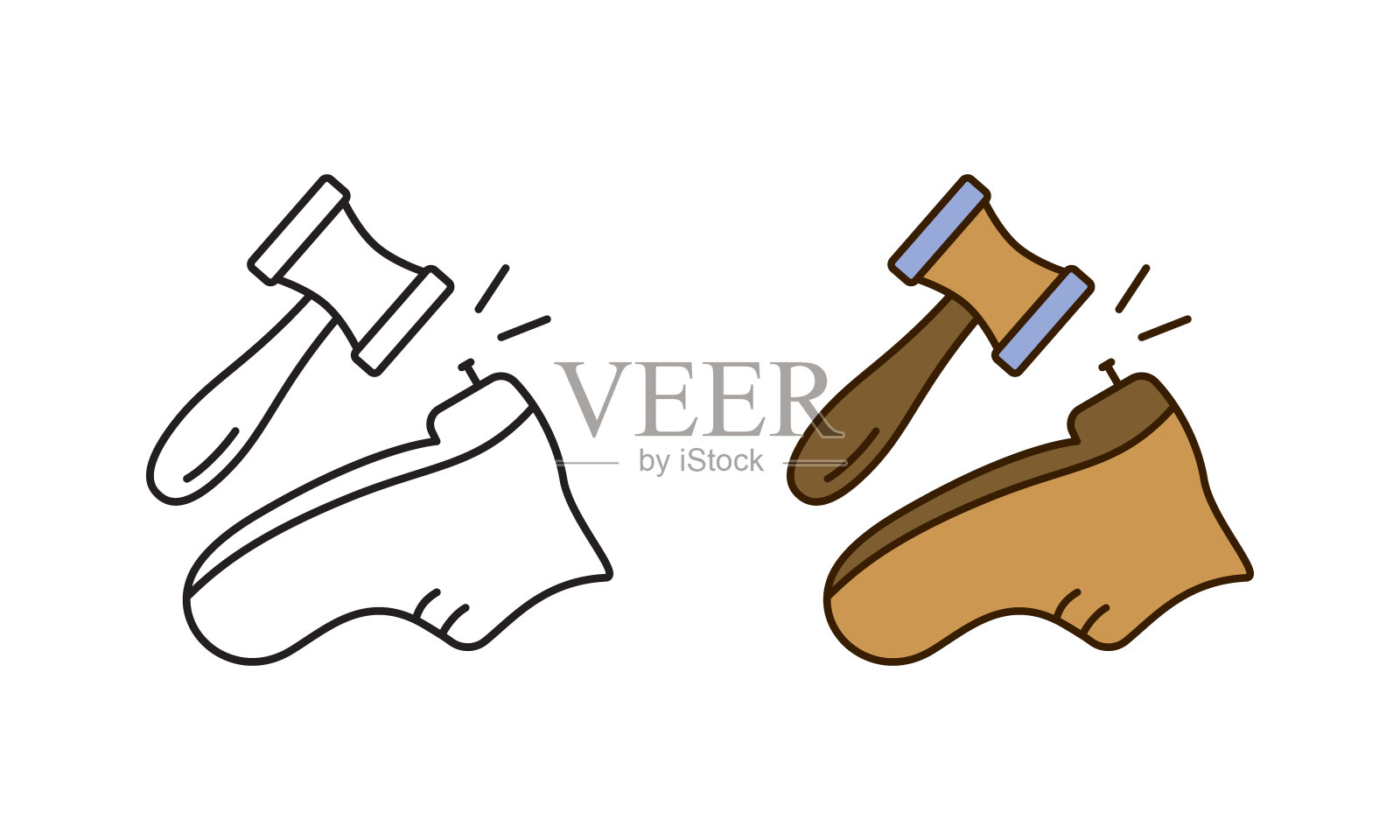 鞋匠或鞋匠的标志。鞋修理象形图。线性图标和彩色版本插画图片素材