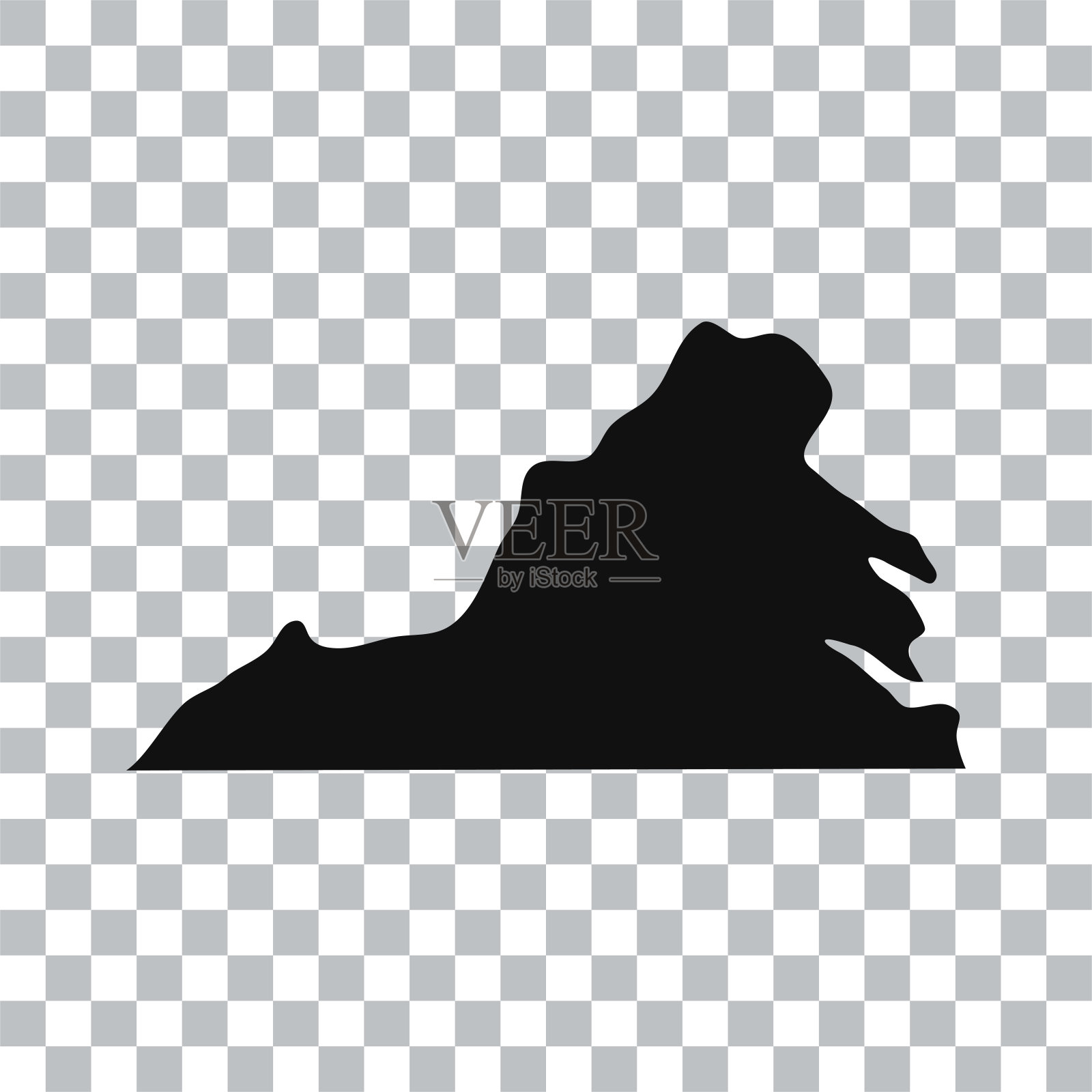 弗吉尼亚地图孤立在透明的背景。黑色地图为您的设计。矢量插图，易于编辑。插画图片素材