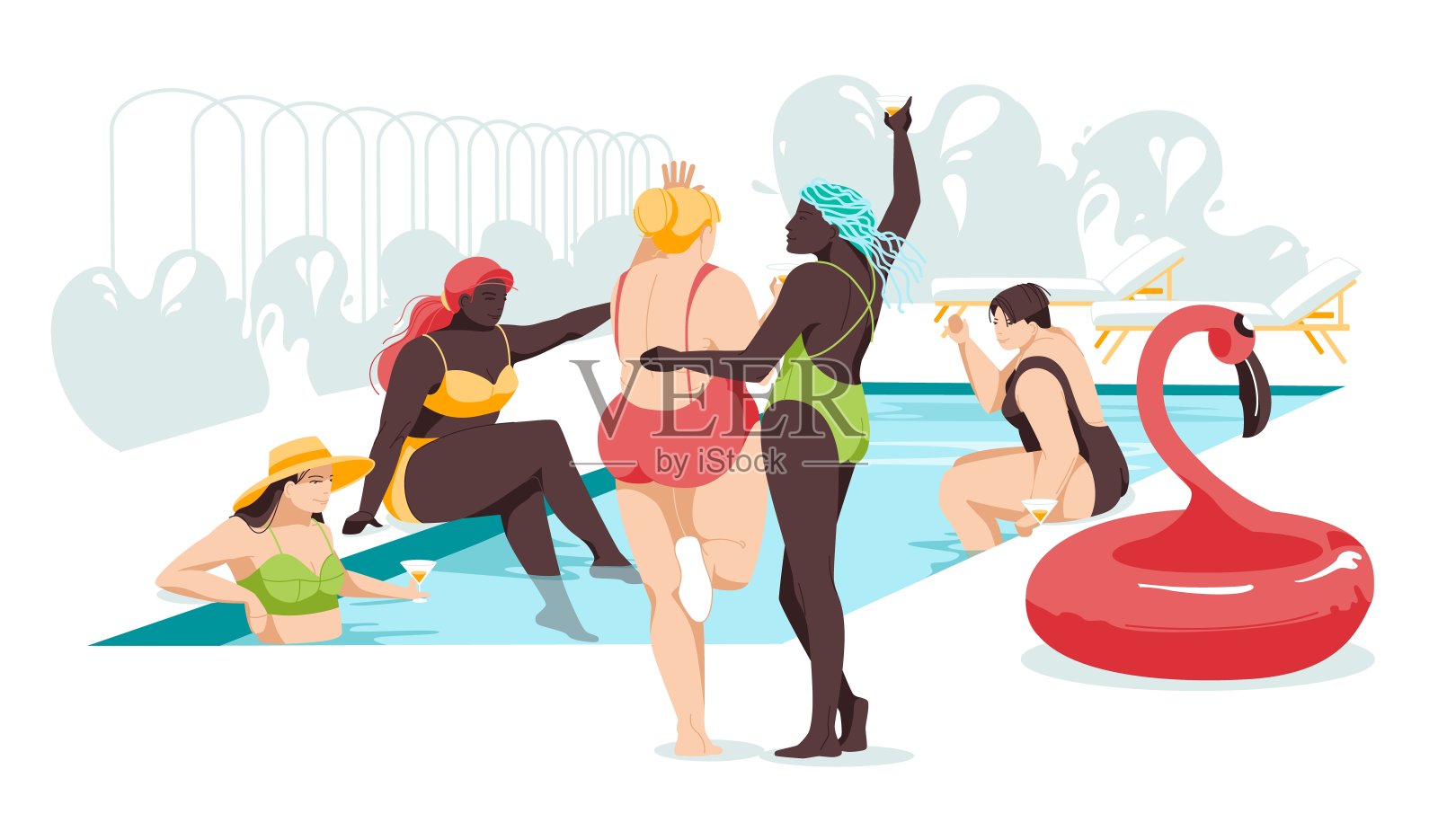 女人的友谊和关系。平面插图上的白色背景。身体正，加大尺寸插画图片素材