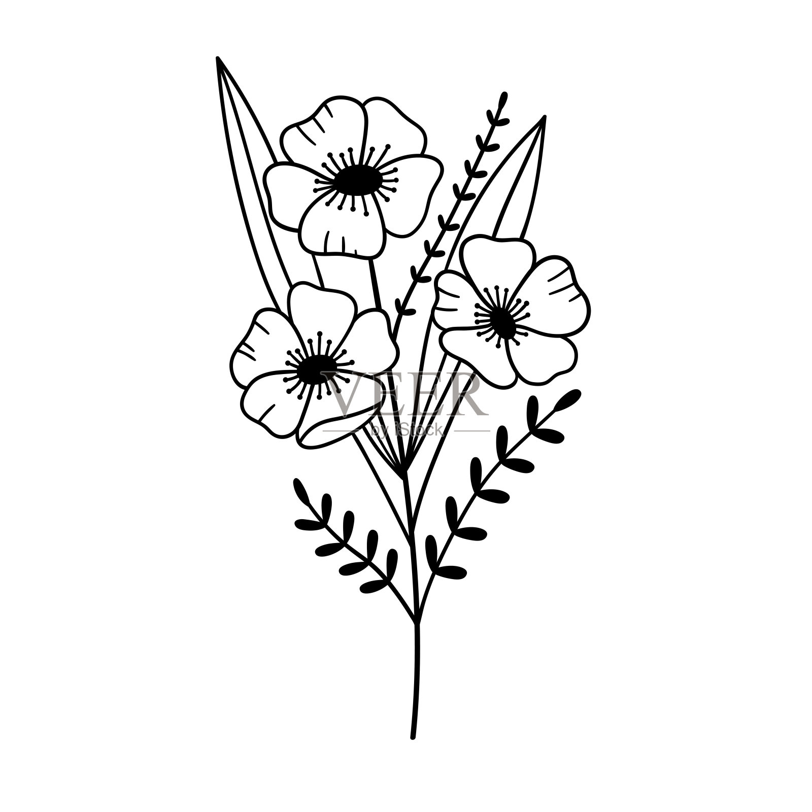 花的气味。轮廓图。行向量插图。孤立在白色背景上。设计请柬、婚礼或贺卡。插画图片素材
