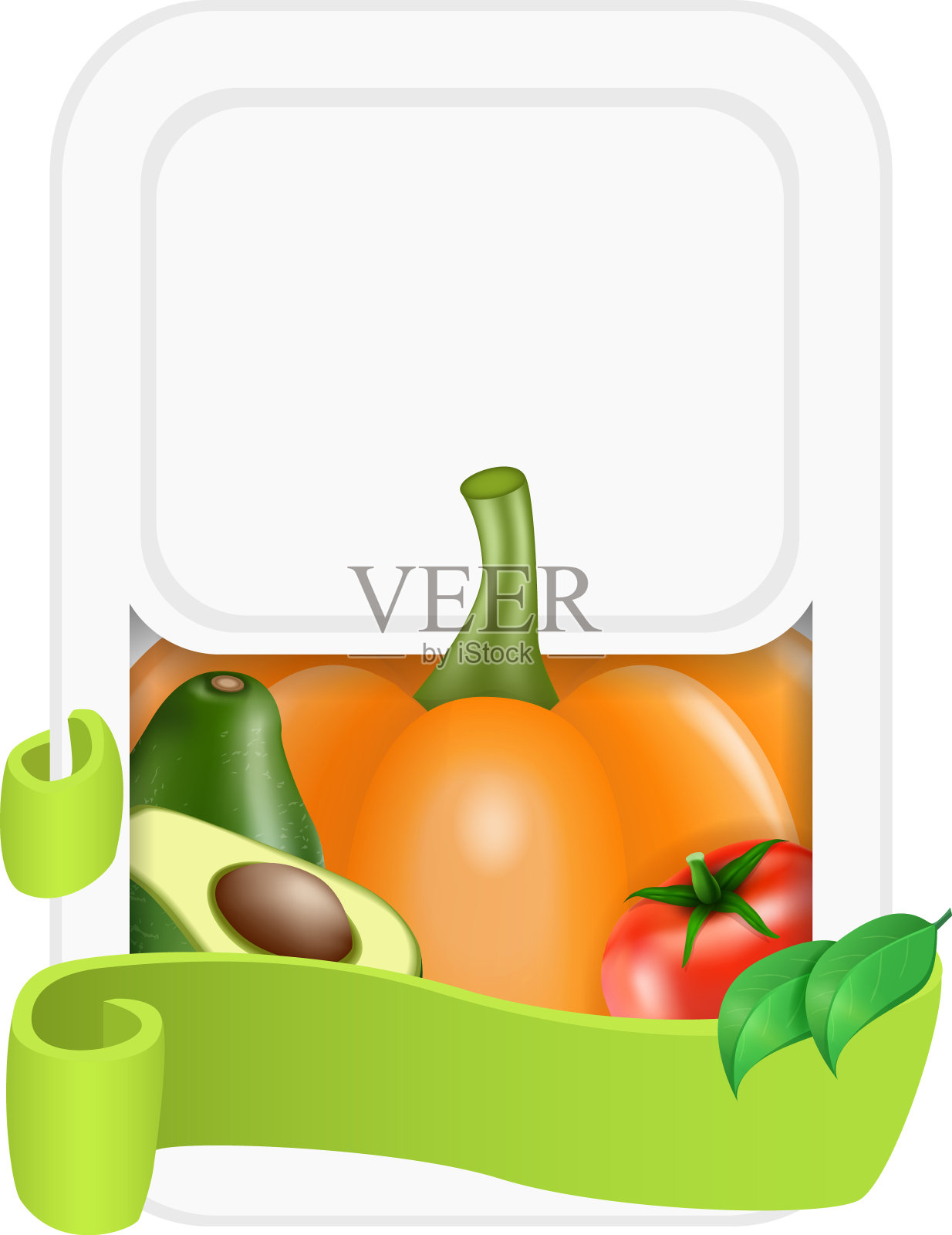 蔬菜传单横幅卡片与丝带模板的设计插画图片素材