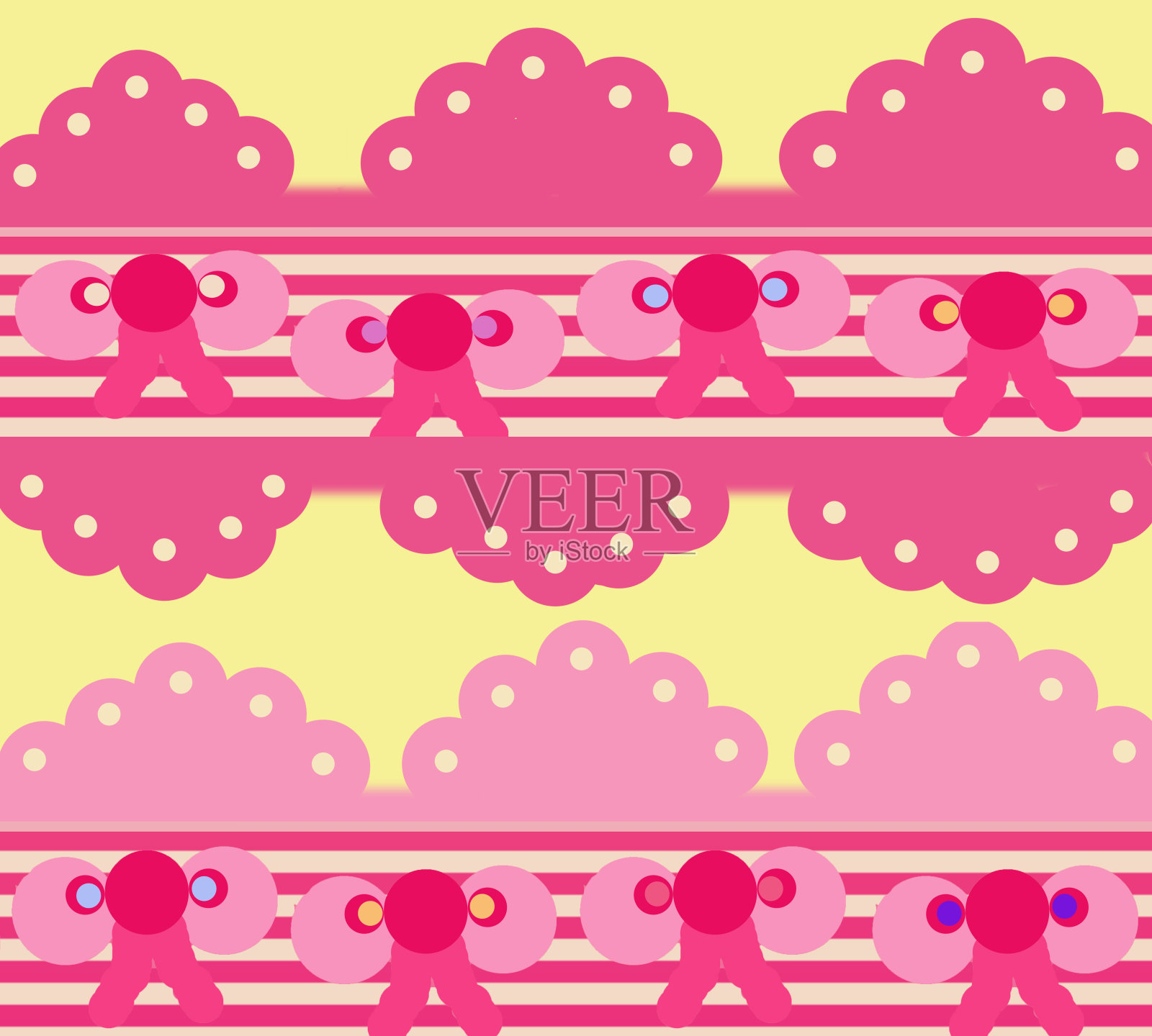 亮粉色蕾丝简单设计与丝带蝴蝶结2021插画图片素材