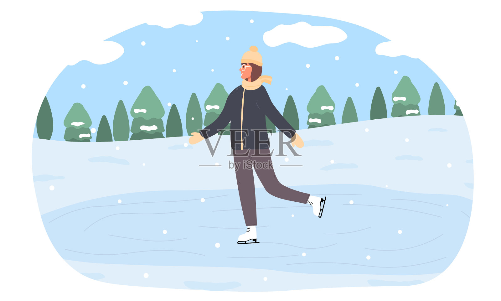 年轻可爱的女孩在溜冰场滑冰设计元素图片