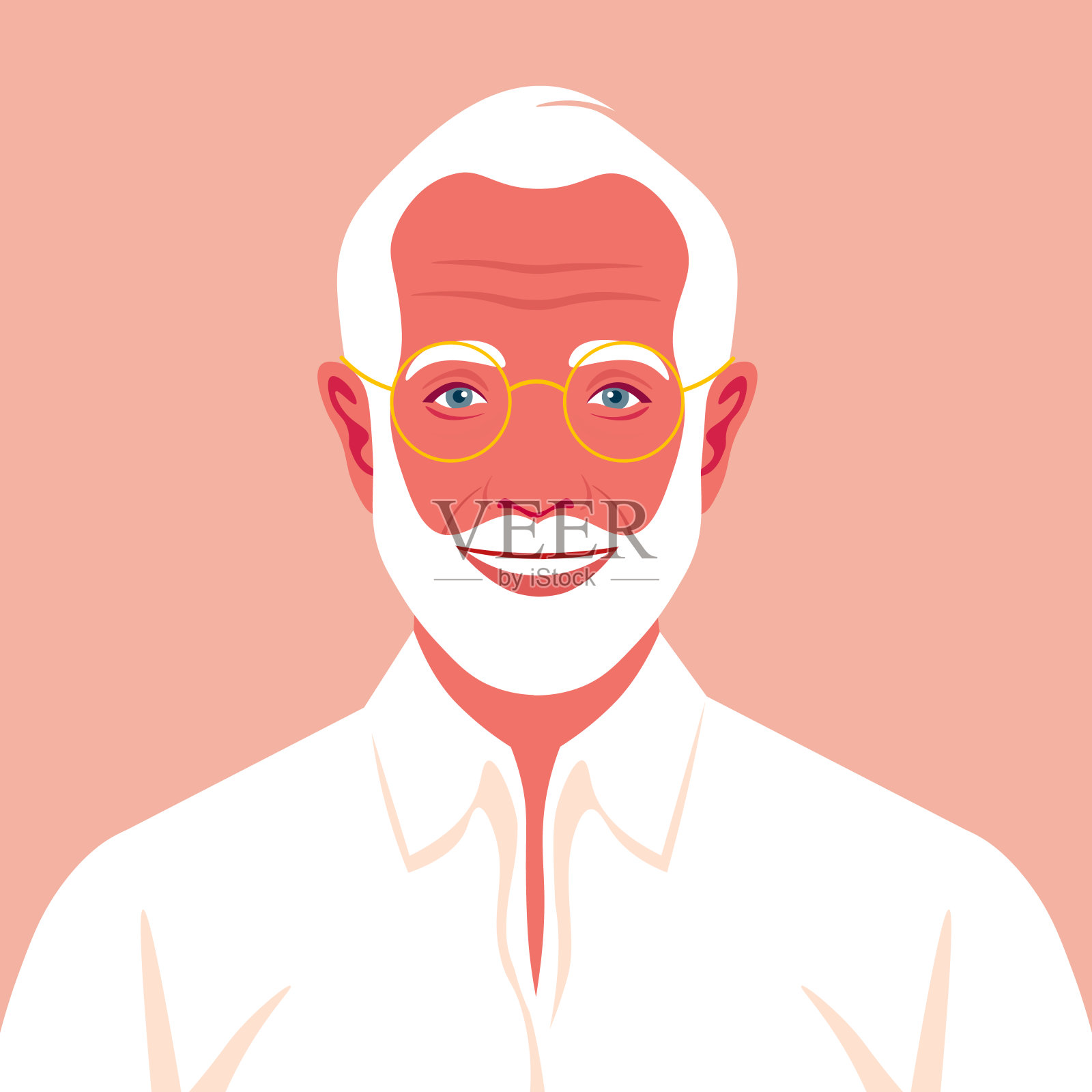 一个留着胡子的笑老头的肖像。一个快乐商人的化身。插画图片素材