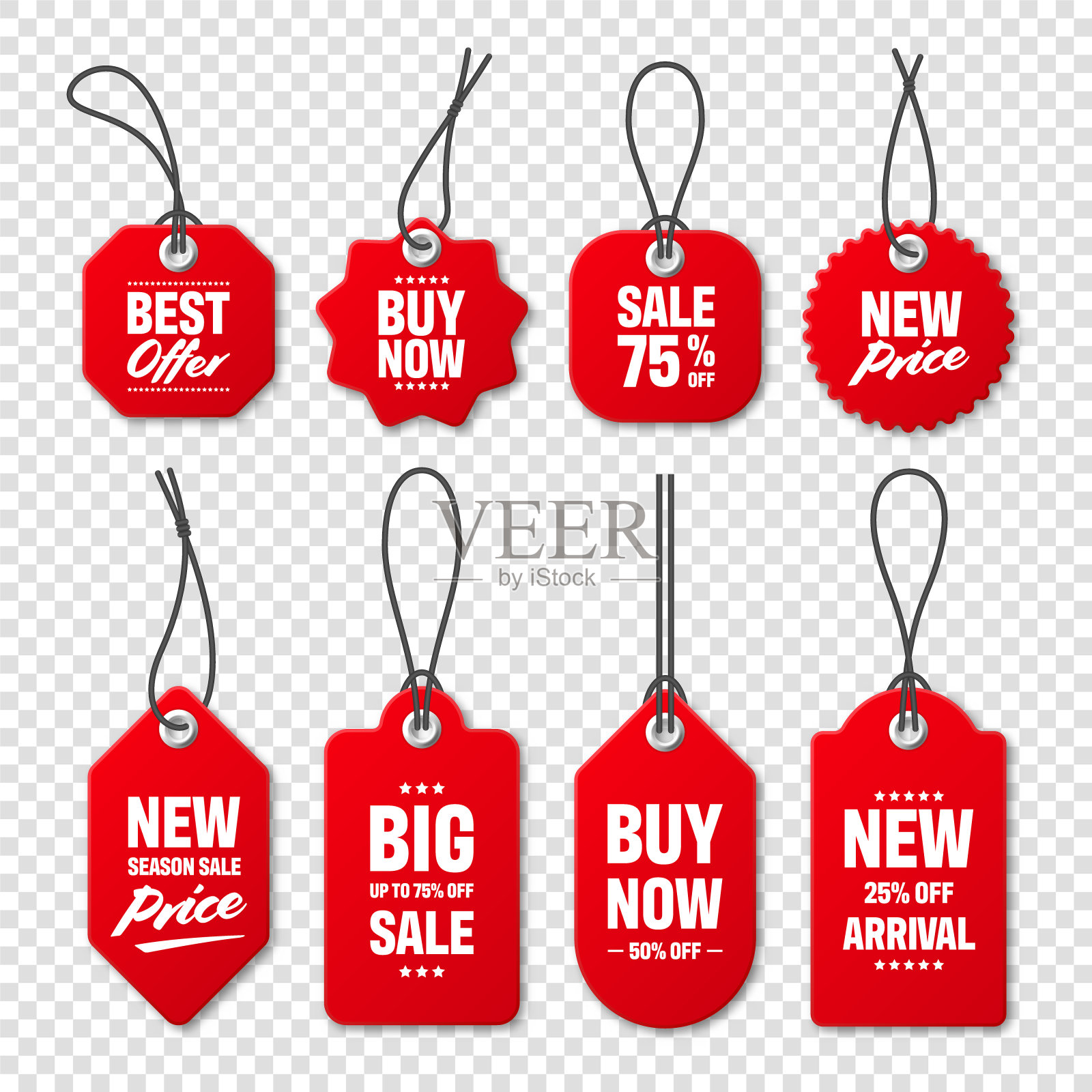 现实的红色价格标签收集。特价或购物折扣标签。零售贴纸。带有文字的促销徽章。矢量图设计模板素材