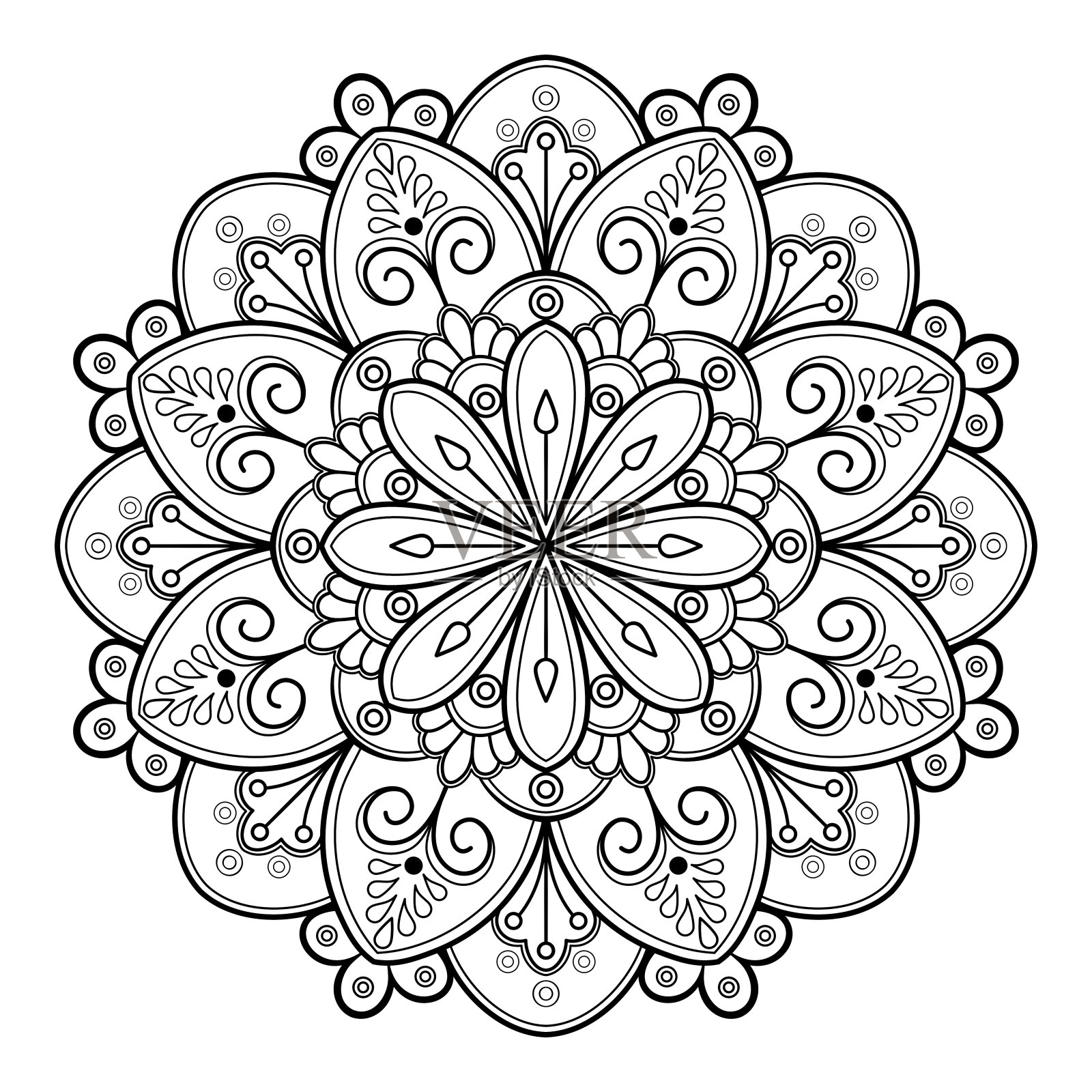 曼荼罗着色书艺术，墙纸设计，瓷砖图案，衬衫，贺卡，贴纸，花边图案和纹身。室内装饰设计。向量民族东方圆点缀。背景插画图片素材