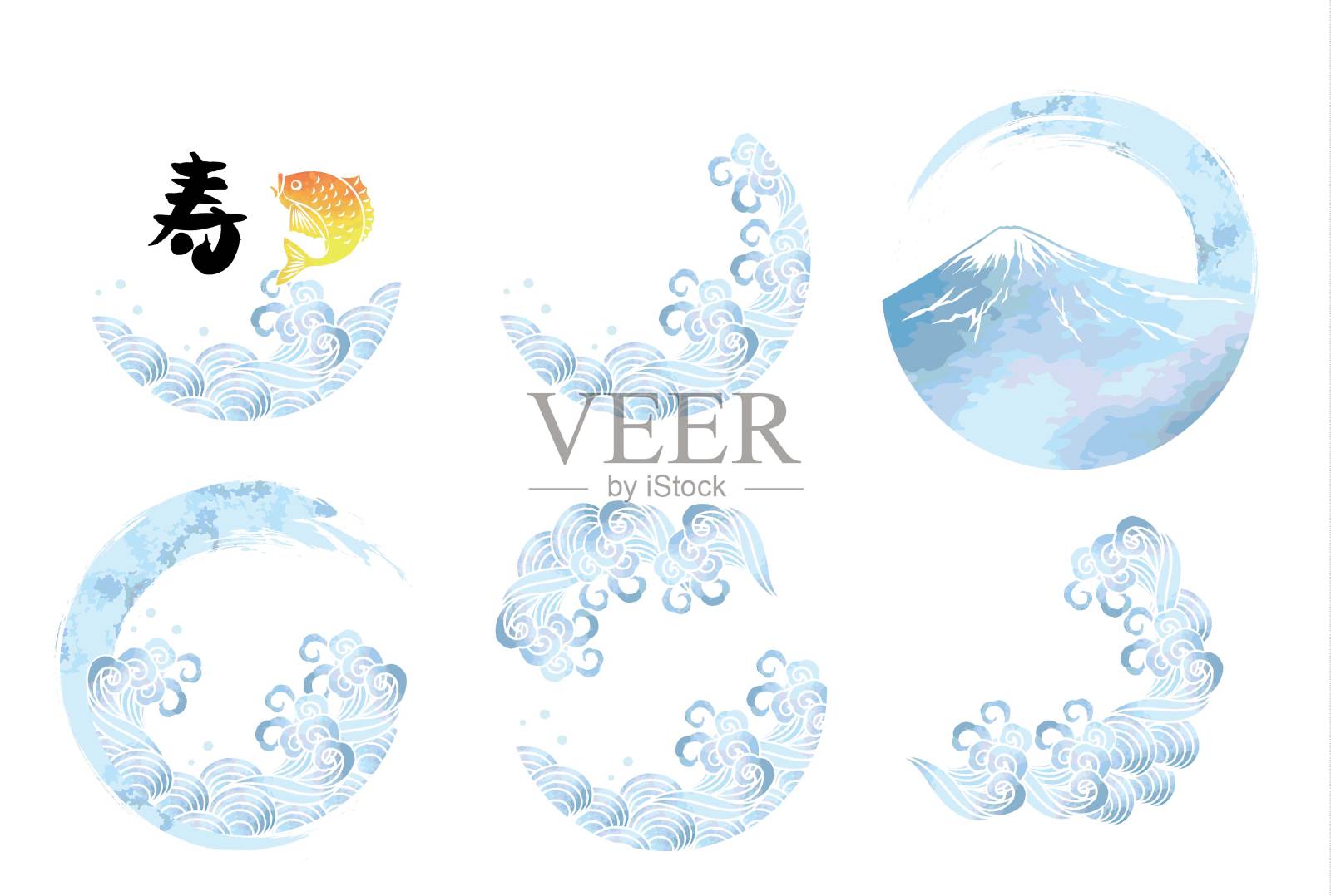 海浪的水彩插图插画图片素材