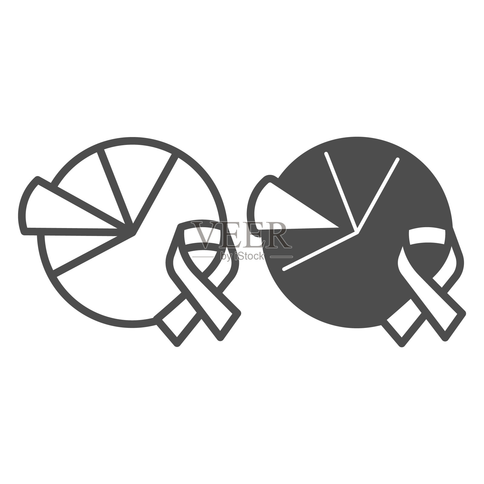 癌症疾病的统计线和固体图标，世界癌症日的概念，癌症的风险标志在白色的背景，图表和磁带图标在轮廓风格的移动和网页设计。矢量图形。图标素材