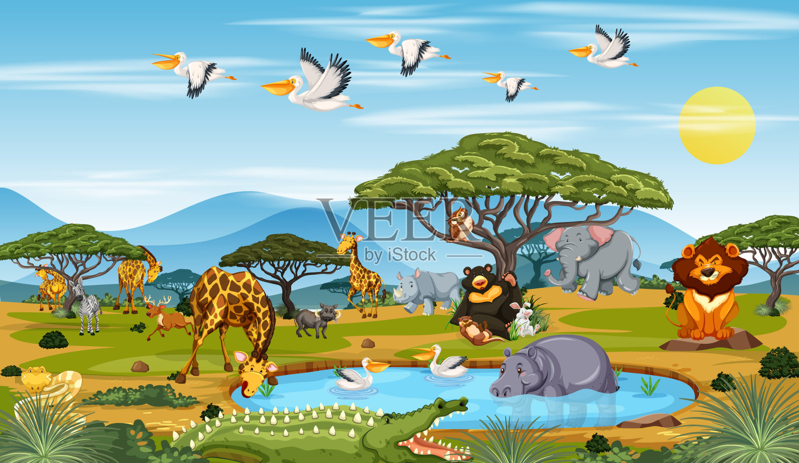 森林里有许多不同的动物插画图片素材